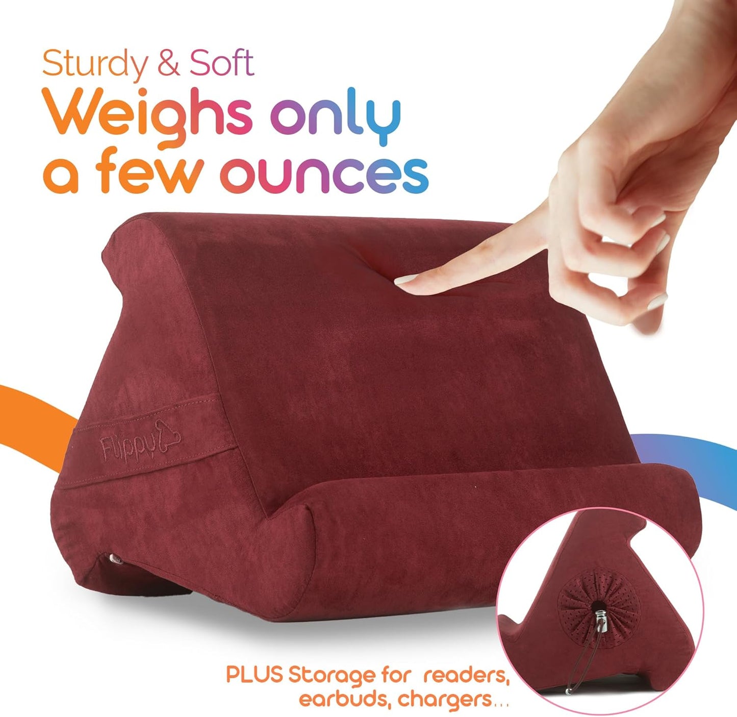 Flippy Tablet Pillow Stand - Cushion Tablet Stand & Holder, Bed Support for Lap and Desk, Compatible with Phone & Book Reading: Kindle, iPad Pro, iPhone & Samsung - Nebbiolo