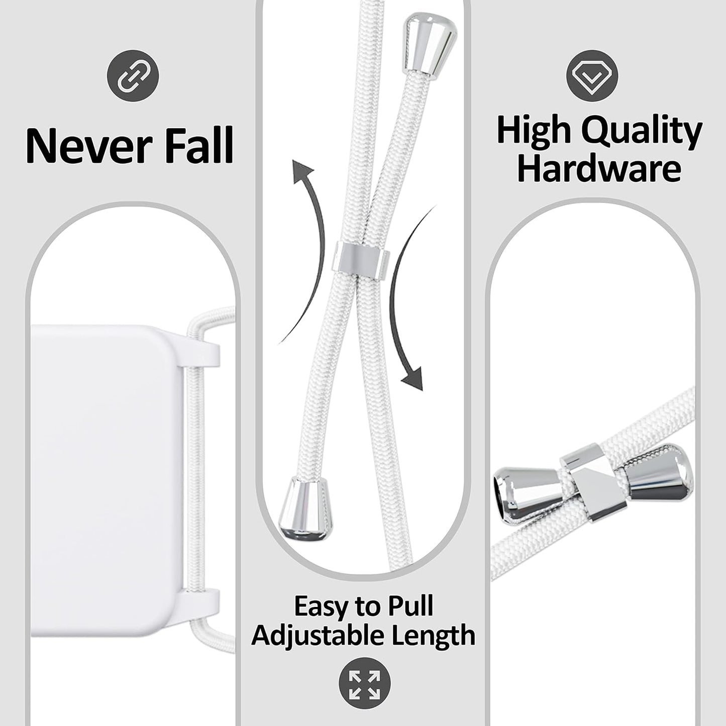 Blaspins Crossbody Lanyard Strap Case for iPhone 14, Neck Cross Body, Adjustable Holder Removable, Drop Protection Shockproof, Hands-Free Silicone Case Cover 6.1 inch, 150 cm Strap, iPhone 14 - White