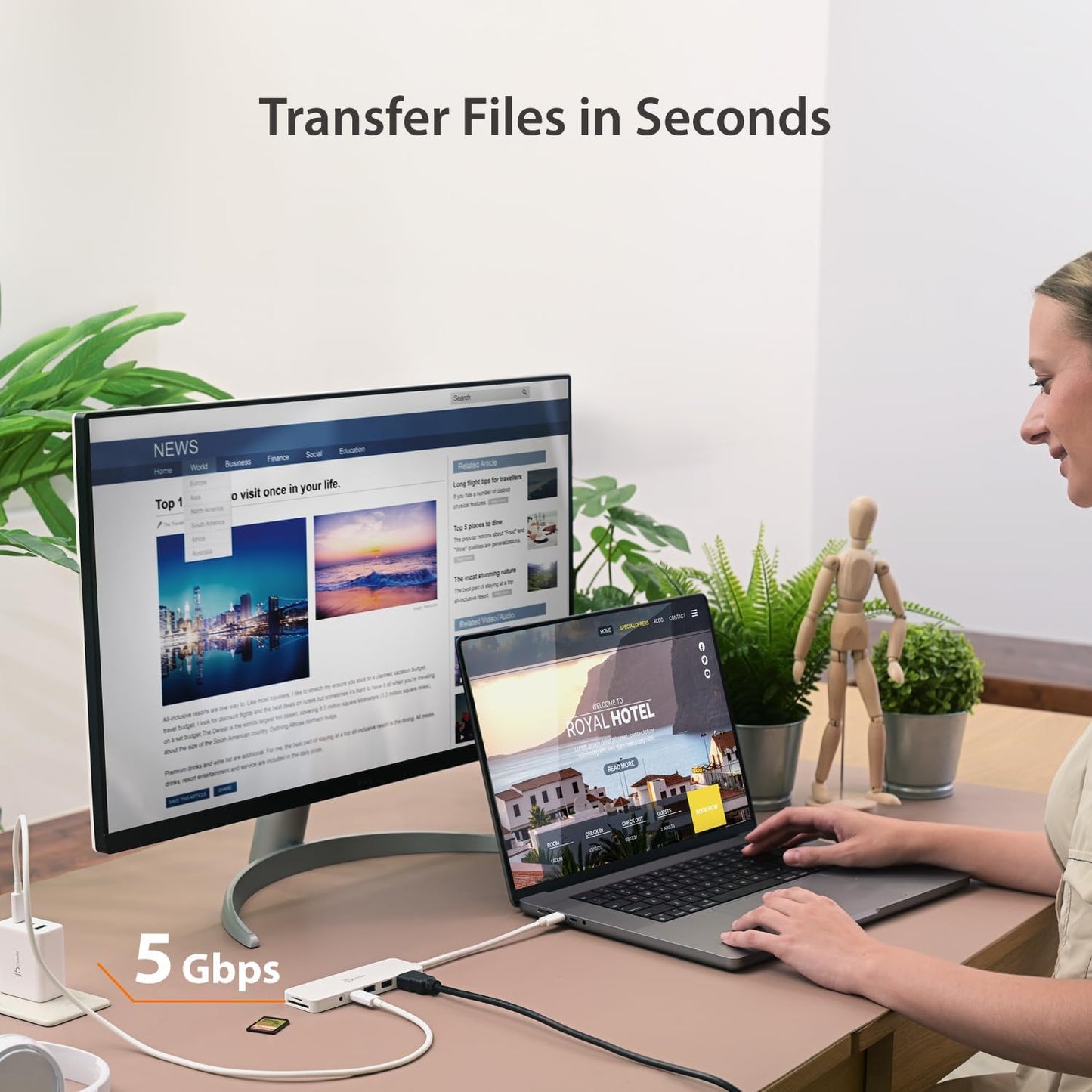 j5create USB-C Multi-Port Hub with Power Delivery with 4K HDMI/2 USB-A 5Gbps/PD 100W Charging SD&Micro SD/3.5mm Audio | for MacBook Pro&Air/iPad Pro/iMac/Surface/XPS/Thinkpad/Galaxy/and More(JCD373EC)