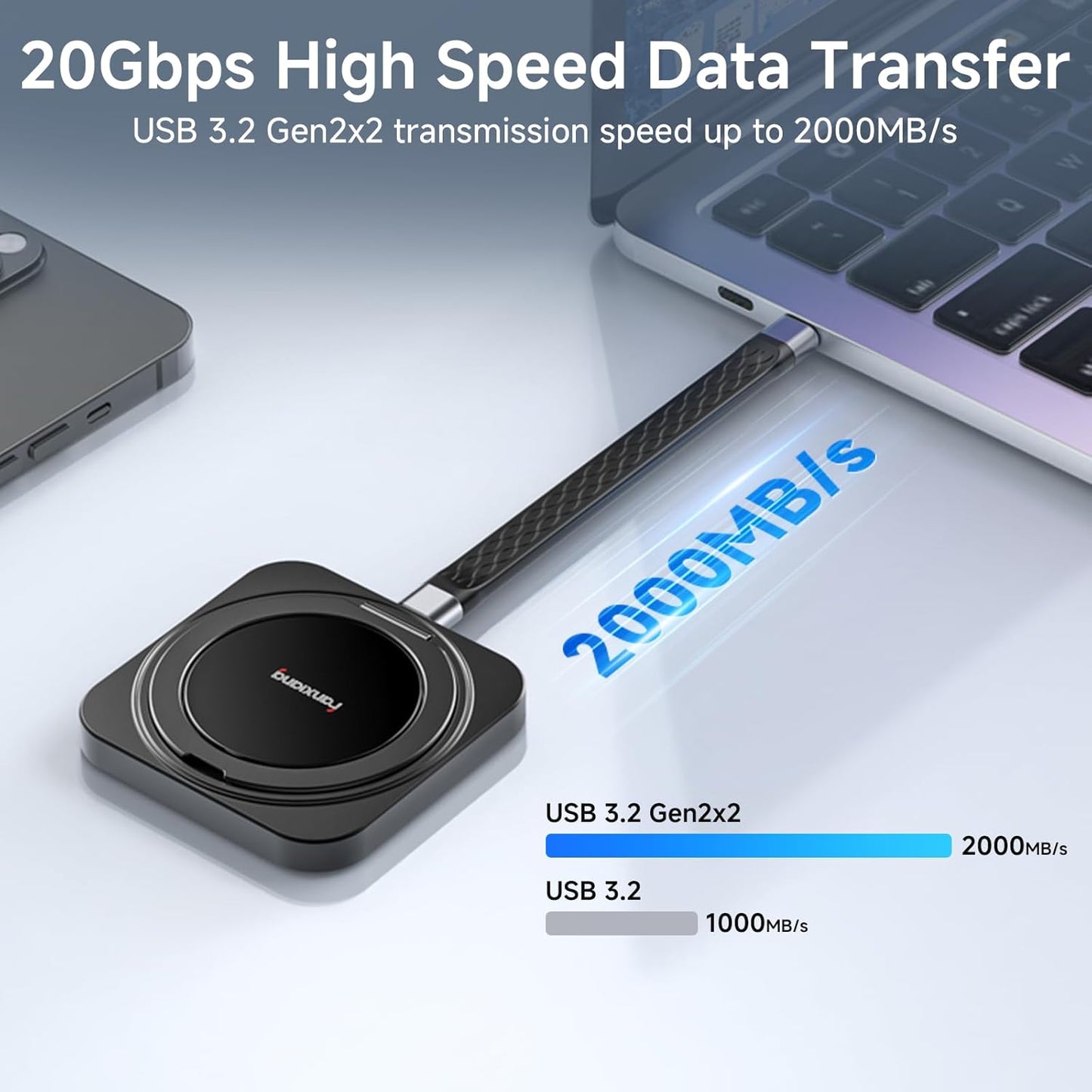 fanxiang 1TB Magnetic Portable SSD with 360° Rotating Stand, Up to 2000MB/s, USB-C 3.2 Gen 2x2 External Solid State Drive,Compatible with iPhone 15/16, Android,Mac, PC, and Tablets