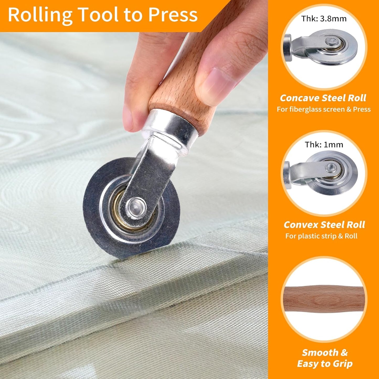 4 in 1 Window Screen Repair Tool Kit,Including 32Ft Spline(Diameter 0.137IN),Steel Roller Tool with Bearing,Spline Removal Hook and High Quality Scissors,for Installing Door and Window Mesh Screens.