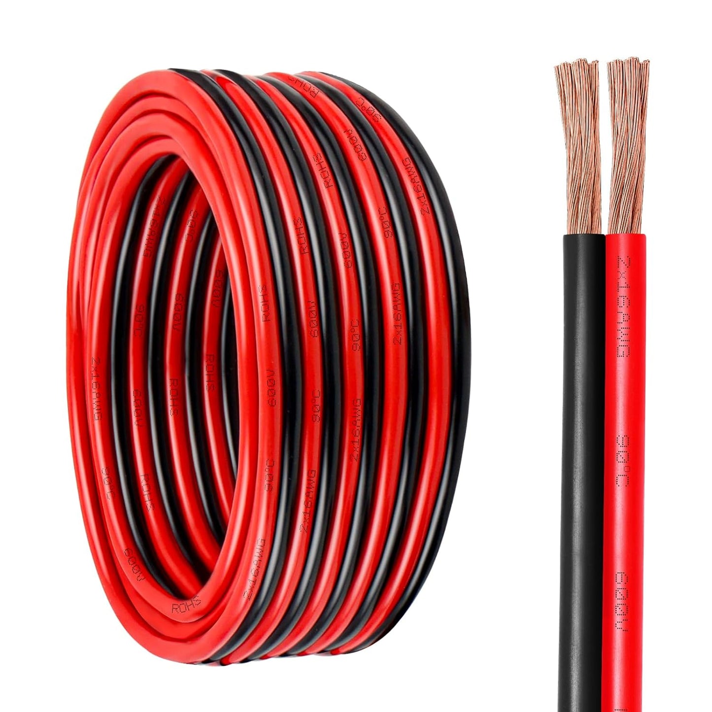 16 Gauge Wire 2 Conductors Copper Wire, 16 AWG Battery Cable Oxygen Free Copper Wire for Solar Panel, Automotive, Trailer, RV and Speaker (16 Gauge 100FT)