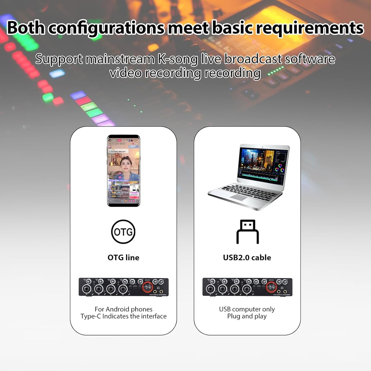 4 Channels Sound Card Computer Audio Interface, 4-in 4-out for Professional Recording of Live Streaming Karaoke, Driver Free USB Audio Interface