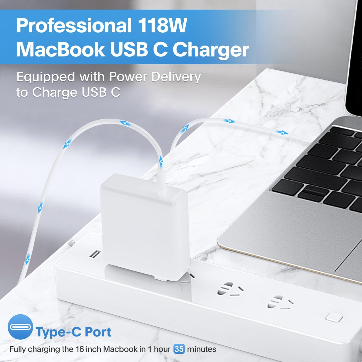 Mac Book Pro Charger - 118W USB C Fast Charger Power Adapter Compatible with MacBook Pro/MacBook Air 16 15 14 13 Inch, M1 M2 M3 M4, New iPad Pro and All USB C Device, Charge Cable 6.6ft