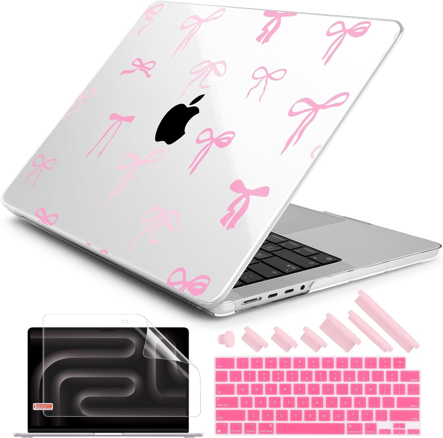 DONGKE for M4 MacBook Pro 16 Inch Case 2024 2023 2021 A3403 A3186 M3 A2991 M2 A2780 M1 A2485 Pro/Max Chip, Plastic Hard Shell Case & Keyboard Cover for Mac Pro 16 with Touch ID, Pink Bows