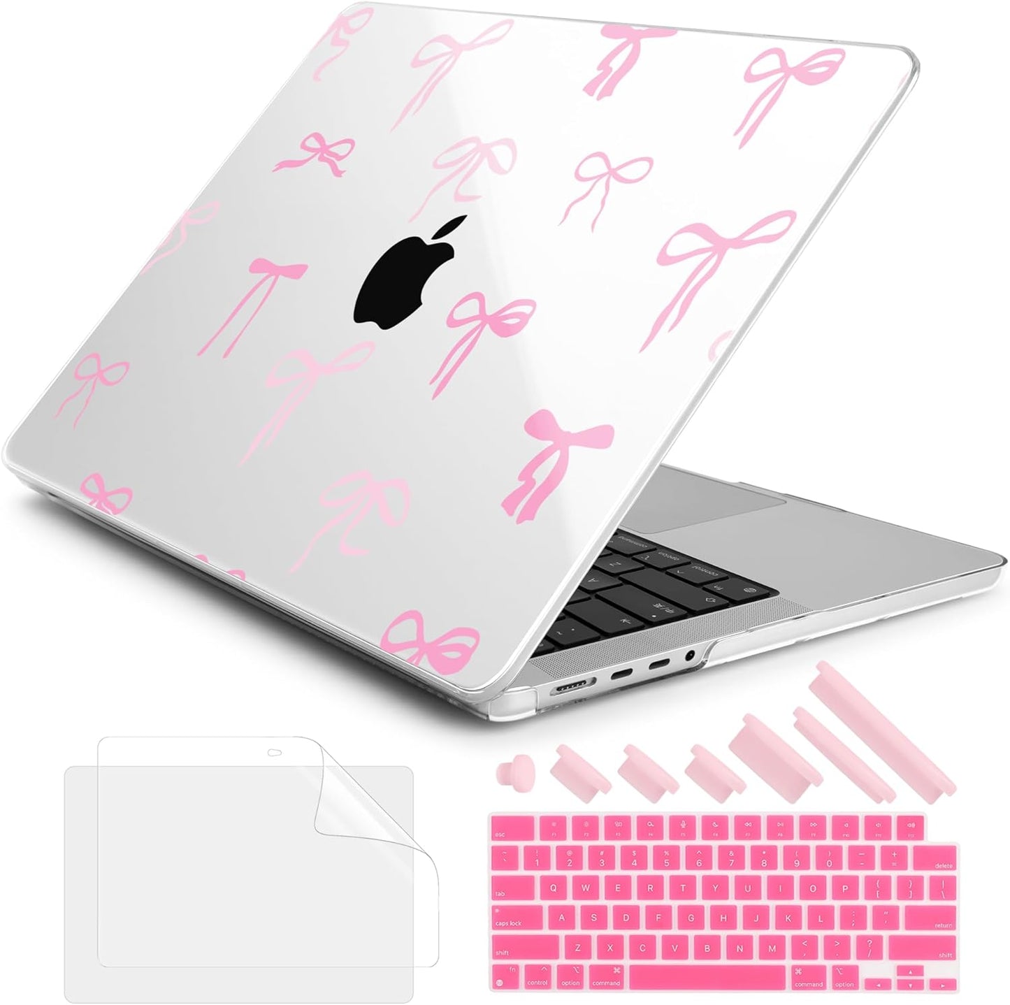 DONGKE for M4 MacBook Pro 16 Inch Case 2024 2023 2021 A3403 A3186 M3 A2991 M2 A2780 M1 A2485 Pro/Max Chip, Plastic Hard Shell Case & Keyboard Cover for Mac Pro 16 with Touch ID, Pink Bows