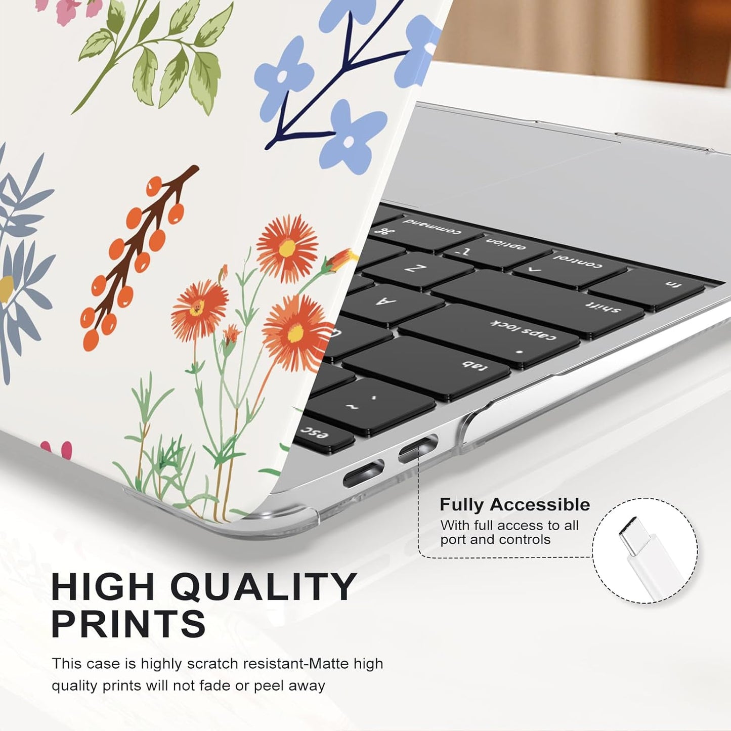 iCasso Compatible with MacBook Air 13 inch Case 2020-2018 Release M1 A2337 A2179 A1932, Elegant Floral Protective Hard Shell Case +Keyboard Cover + Screen Protector（White）