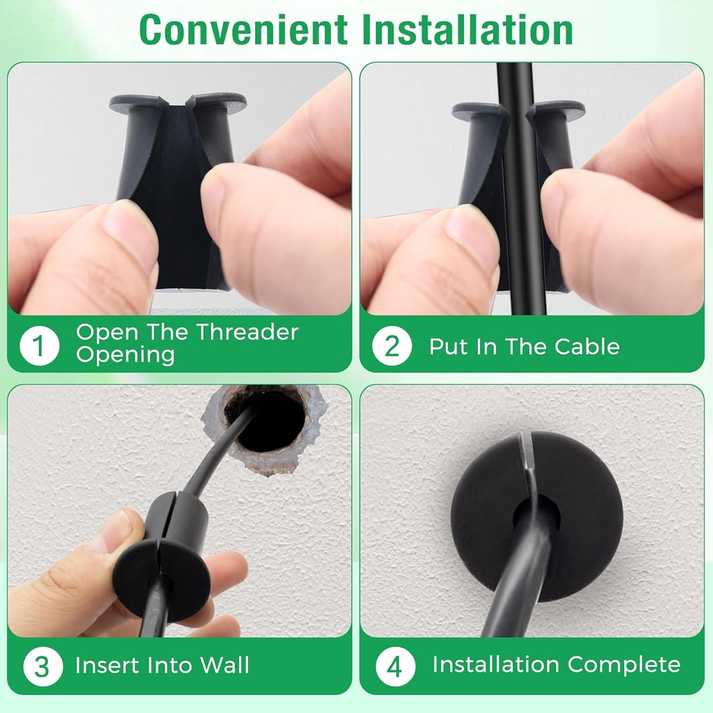 4pc Starlink Cable Grommet 1" Silicone Waterproof Wall Hole Pass Through Split Cable Bushings for TV Wire Ethernet Cord, Starlink Cable Routing Kit Accessories, 38mm/1.5" Ht, Black