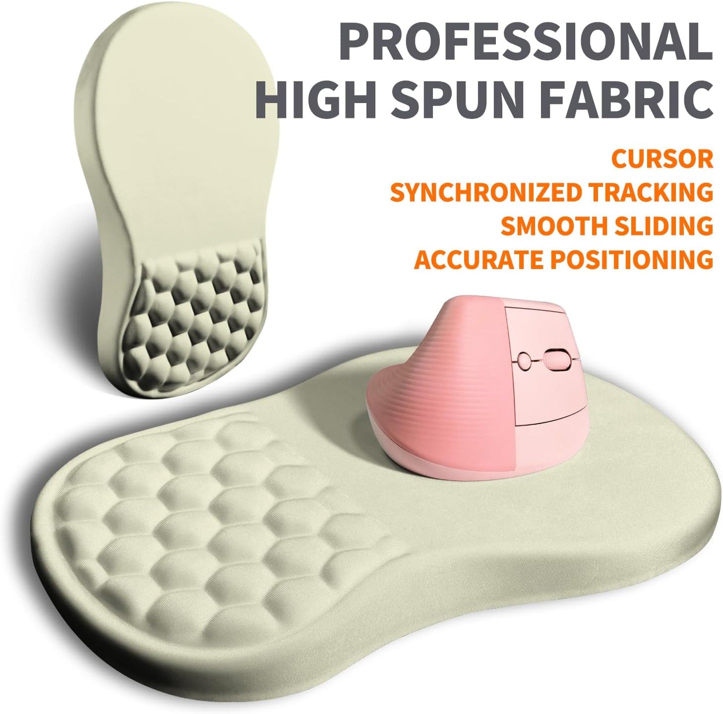 Ergonomic Joint Wrist Support Mouse Pad with Memory Foam Cushion Massage Bump, Carpal Tunnel Pain Relief Mousepad Slope Design for Wrist Rest, 11.8x7.9 in, Beige