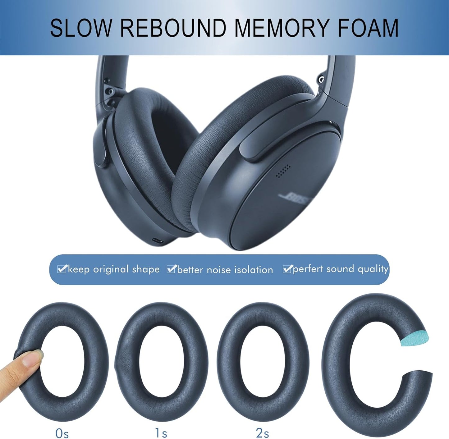 GEVO Replacement Ear Pads for Bose QC45, Ear Cushions for Bose QuietComfort 45 (QC45) & Quiet Comfort SE (QC SE) Headphones, Earpads with Softer Leather Noise Isolation Foam (Blue)