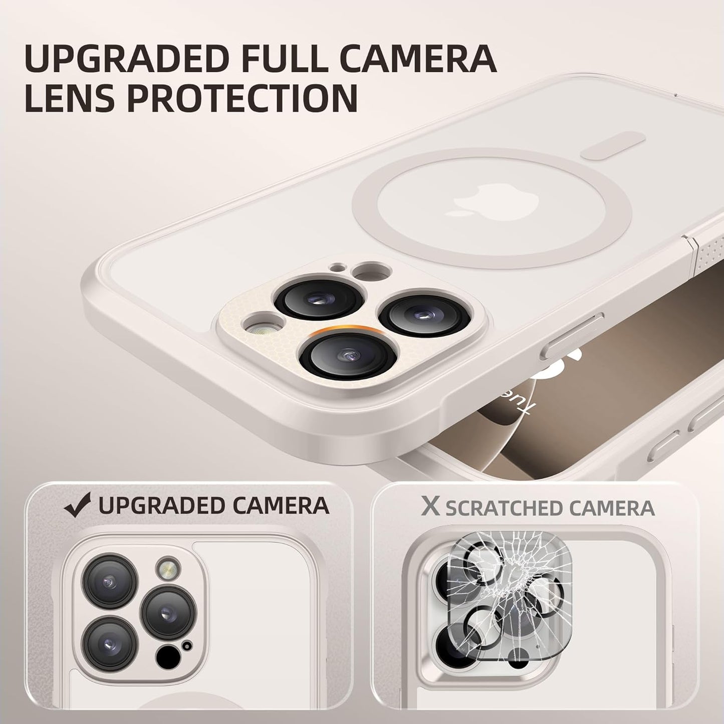 BERFY Magnetic for iPhone 16 Pro Max Case, Compatible with MagSafe, [Built-in 9H Tempered Glass Screen Protector & Camera Protection] Full Body Translucent Matte Phone case for 16 Pro Max, Stone