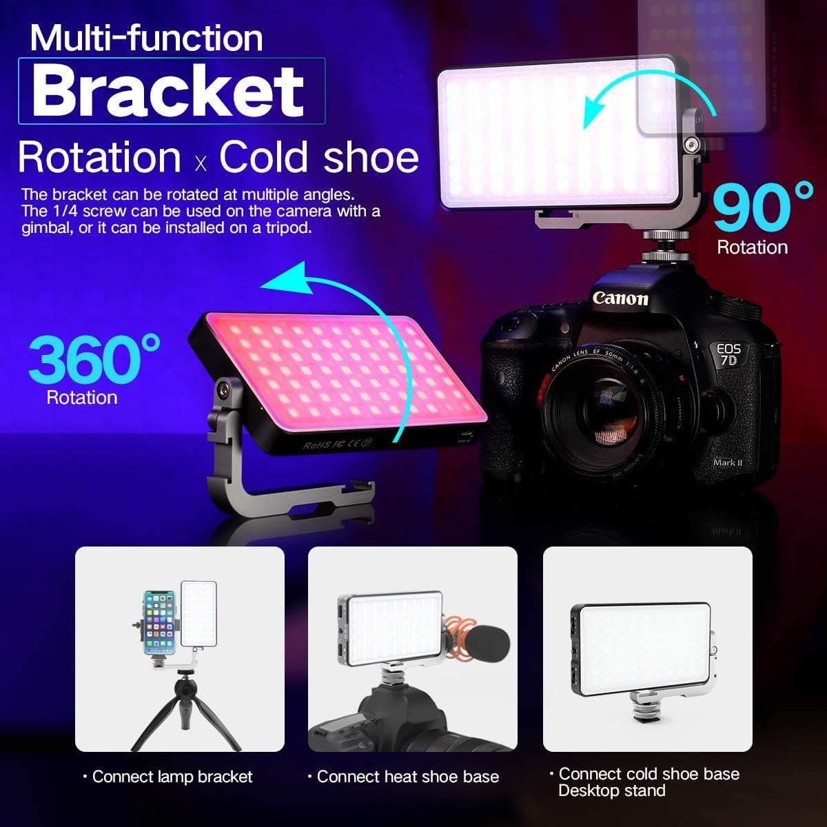 G2 RGB Portable On Camera Light, Built-in 4300mAh Lithium Battery Video Conference Lighting, 2600-10000K 12W Full Color LED Light Panel for Photography, Studio, Wedding Shooting