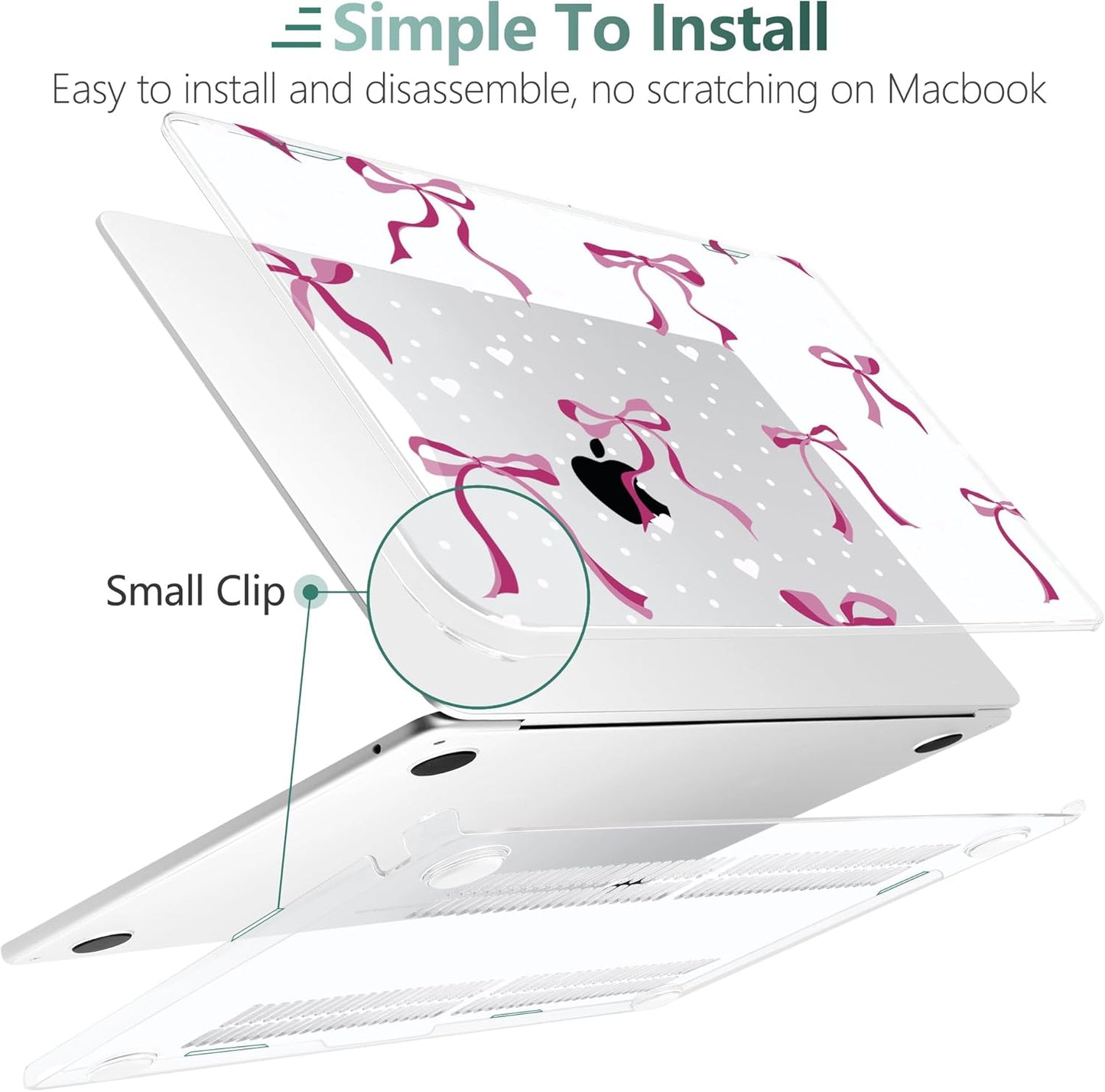 TWOLSKOO Compatible with M4 MacBook Air 15 inch Case 2025-2023 Released Model M4 A3241 M3 A3114 M2 A2941, Plastic Hard Shell & Screen Protector & Keyboard Cover & Type C Adapter, Pink Bows