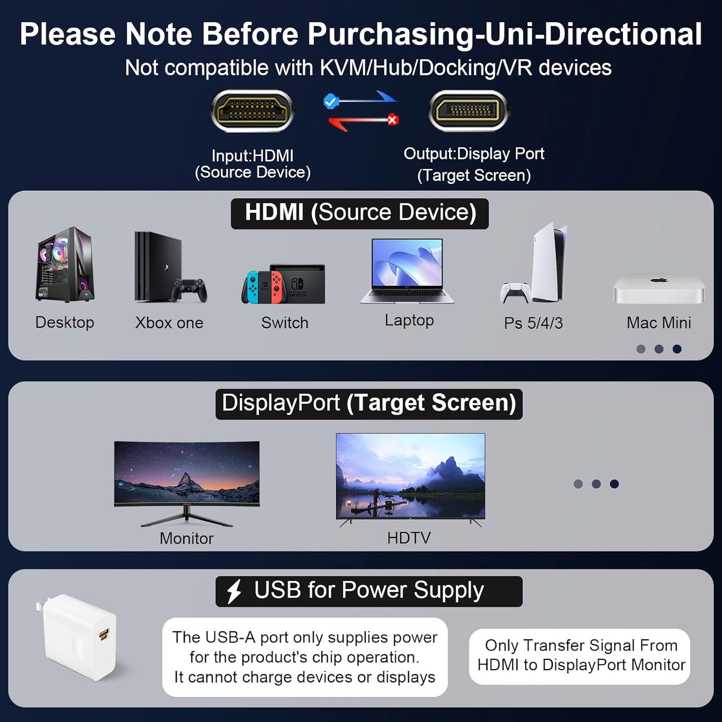 Active HDMI to DisplayPort Cable 6FT, 4K 60Hz 1080p 120Hz, Unidirectional HDMI Source to DP Monitor Display Port Cable Compatible for PC, Laptop, Computer, NVIDIA, AMD, PS5/4, Xbox