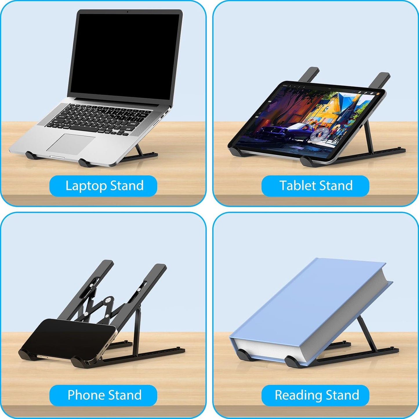 Adjustable Laptop Stand, Portable Laptop Riser for Desk, ABS+Silicone Foldable Ventilated Cooling Notebook Holder Stand for 10-15.6” Laptops,Tablets