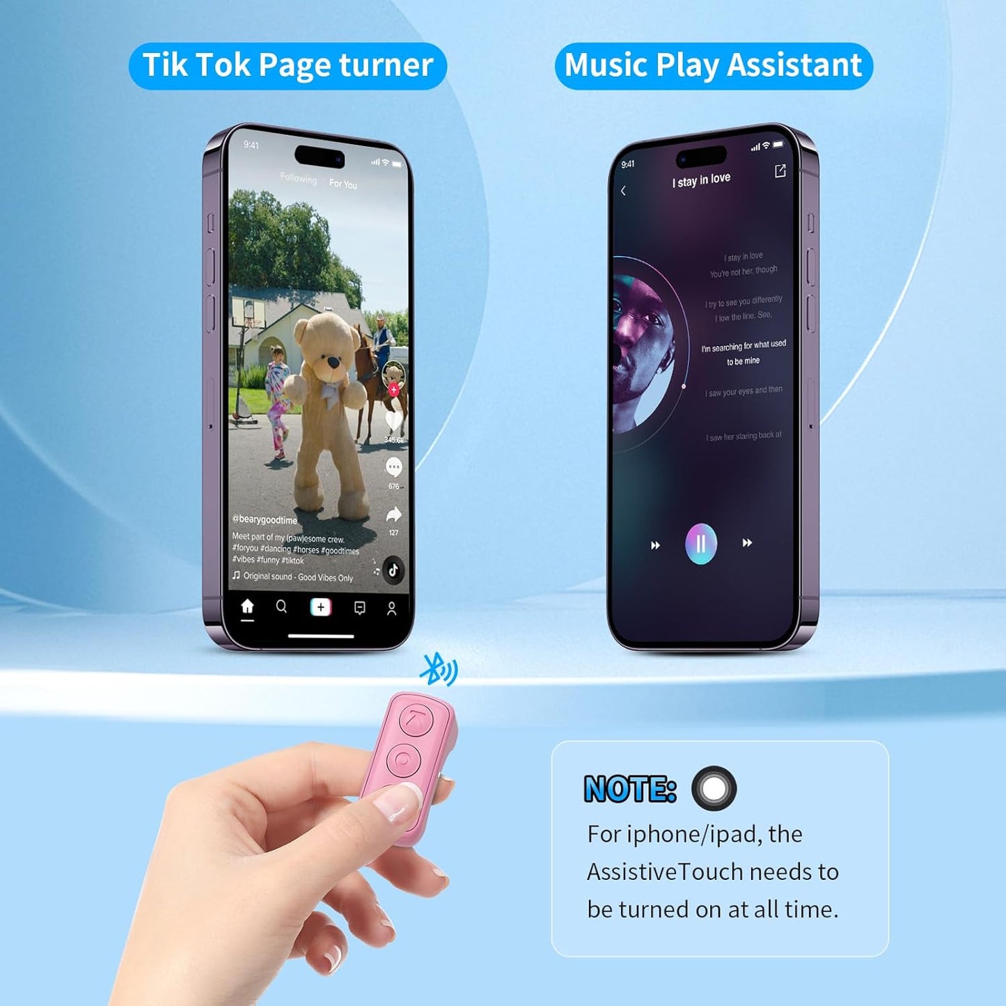 Fingertip Bluetooth Remote Control TIK TOK Wireless Page Turner TYUOBOX Camera Remote Shutter Selfie Button Controller with Charging Case for iPhone Android Ipad Cell Phone (Pink1)