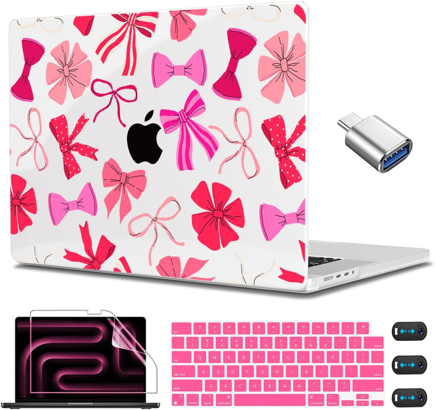CISSOOK Compatible with MacBook Pro 14 inch 2024 2023 2022 2021 Release M4 M3 M2 M1 Chip A3112 A3185 A3401 A2918 A2992 A2779 A2442 Model, Hard Shell Case with Keyboard Cover&Screen Protector, Pink Bow