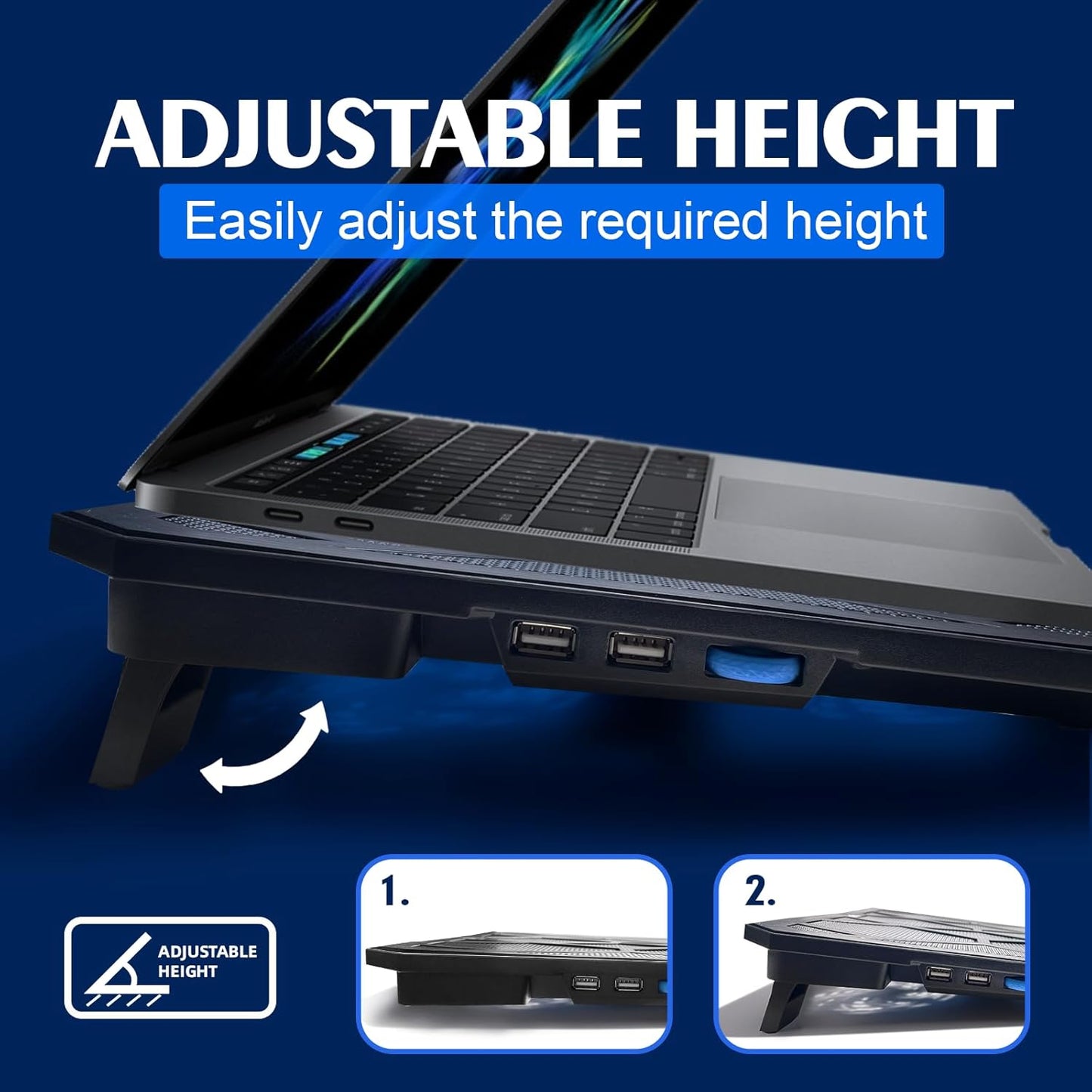 NAGAN Laptop Cooling Pad with 6 Fans, Ergonomic USB Powered Cooling Pad for Laptop with Dual USB 2.0 Ports, Height-Adjustable, Metal Mesh Gaming Notebook Cooler, Fits 14-17.3 inch Laptops