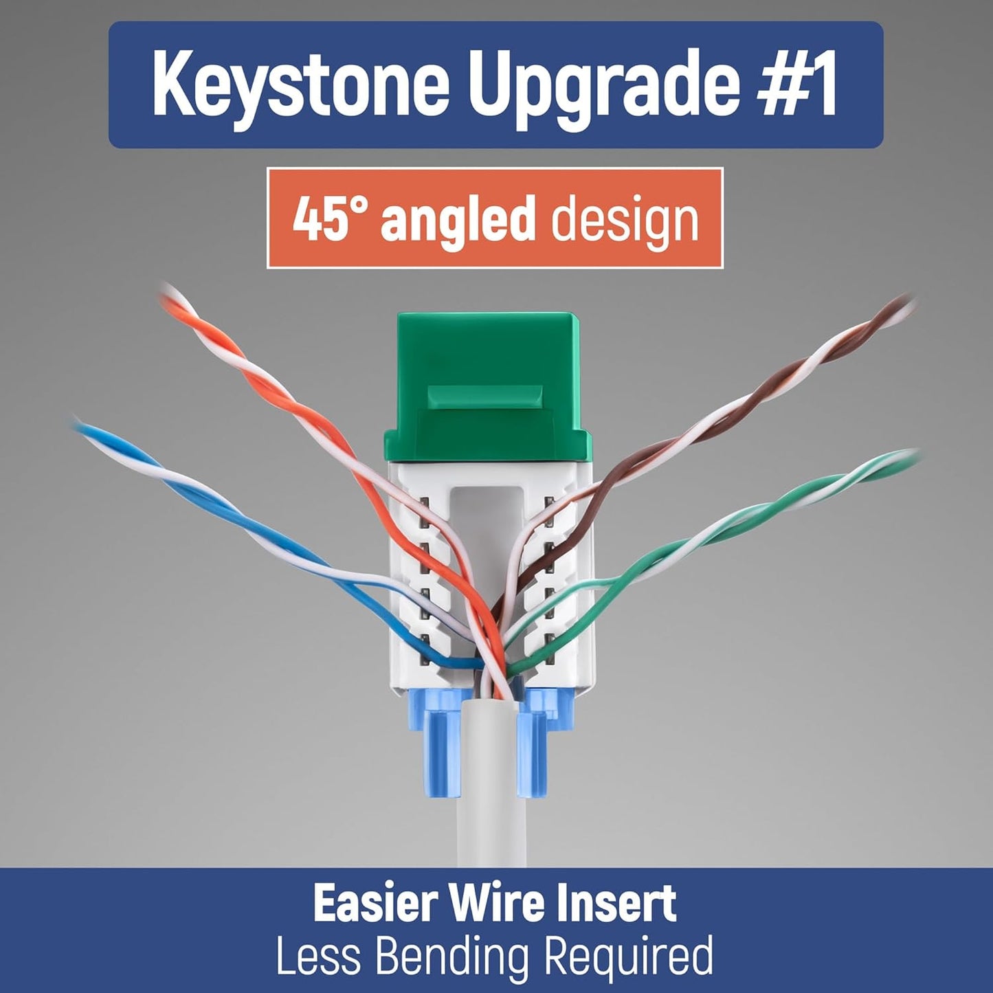 Everest 45° Angled RJ45 Cat5e Keystone Jacks 10-Pack in Green - Slim Profile Female RJ45 Connectors - Cat 5e Keystone Jack - Compatible with 45° Angled Speed Termination Tool - 45Term (B0BL3GS7ZY)