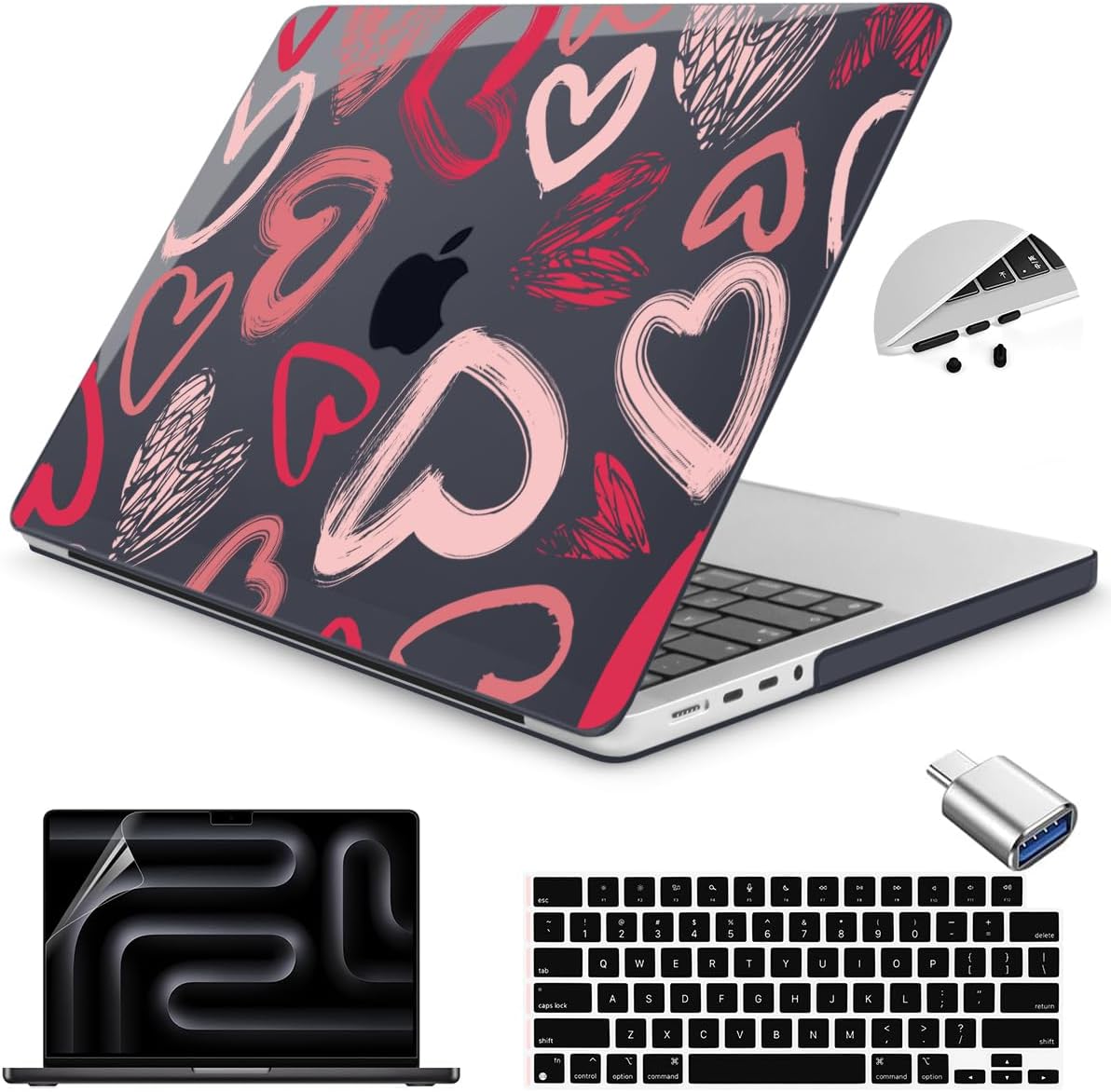 Teryeefi Design Case for MacBook Pro 14 inch 2025 2024 2023 2021 Release M4 A3112 A3401 A3185 M3 A2918 A2992 M2 A2779 M1 A2442, Hard Shell Cover + Keyboard Cover for 14 inch MacBook Pro, Heart A002