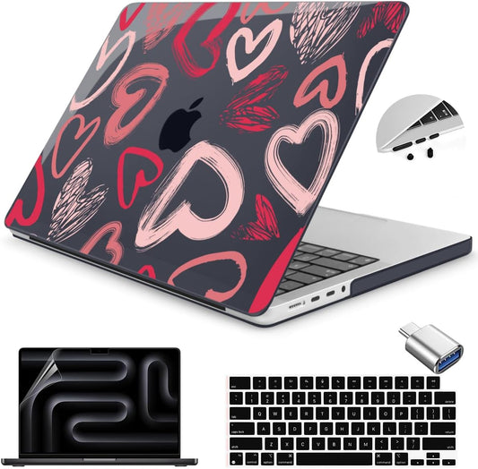 Teryeefi Design Case for MacBook Pro 14 inch 2025 2024 2023 2021 Release M4 A3112 A3401 A3185 M3 A2918 A2992 M2 A2779 M1 A2442, Hard Shell Cover + Keyboard Cover for 14 inch MacBook Pro, Heart A002