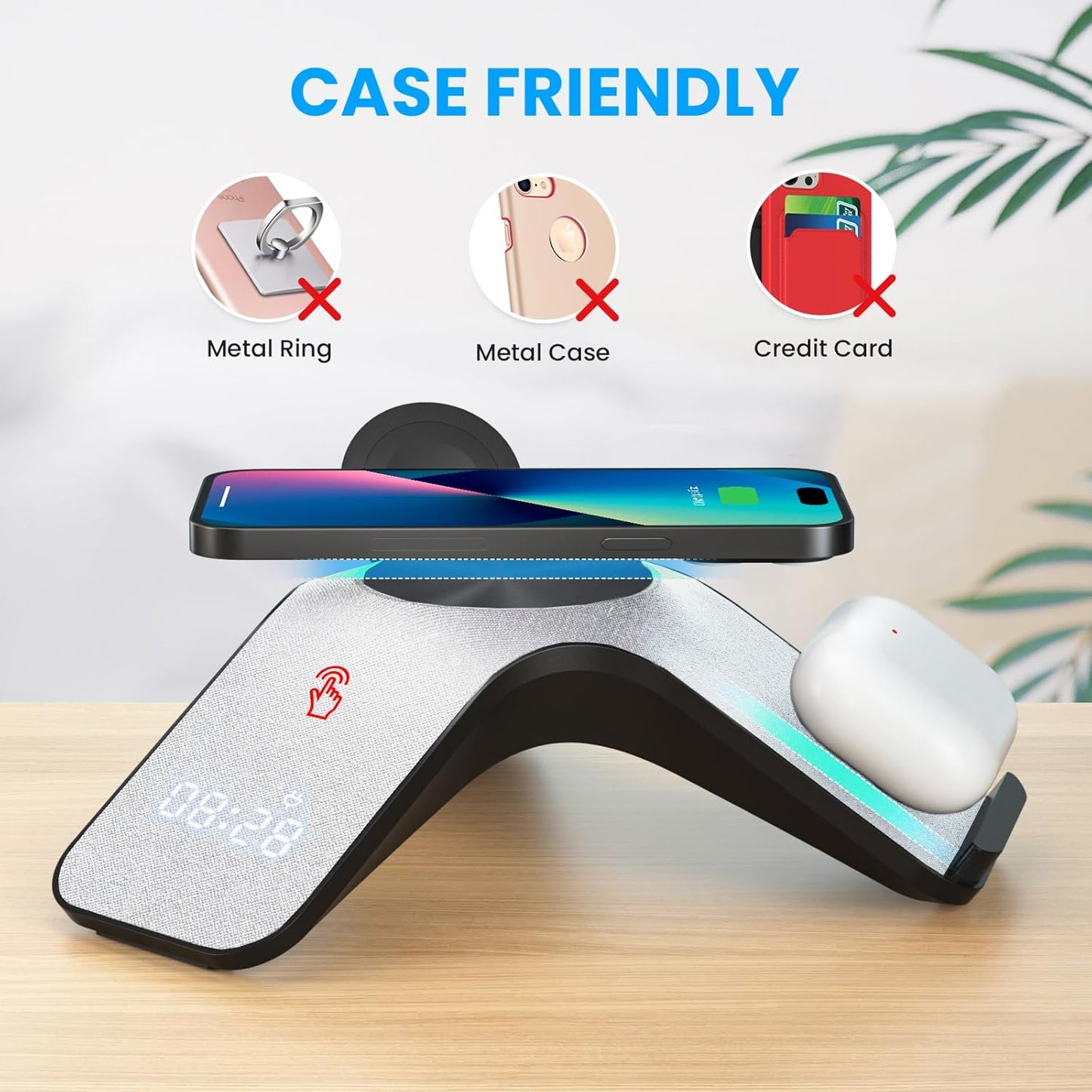 YLF Fast Wireless Charger Station 5 in 1 with Adapter - Wireless Phone Charger Stand with LED and Bluetooth Clock for Samsung Galaxy S23 Ultra/S23/S22/S21(Grey)