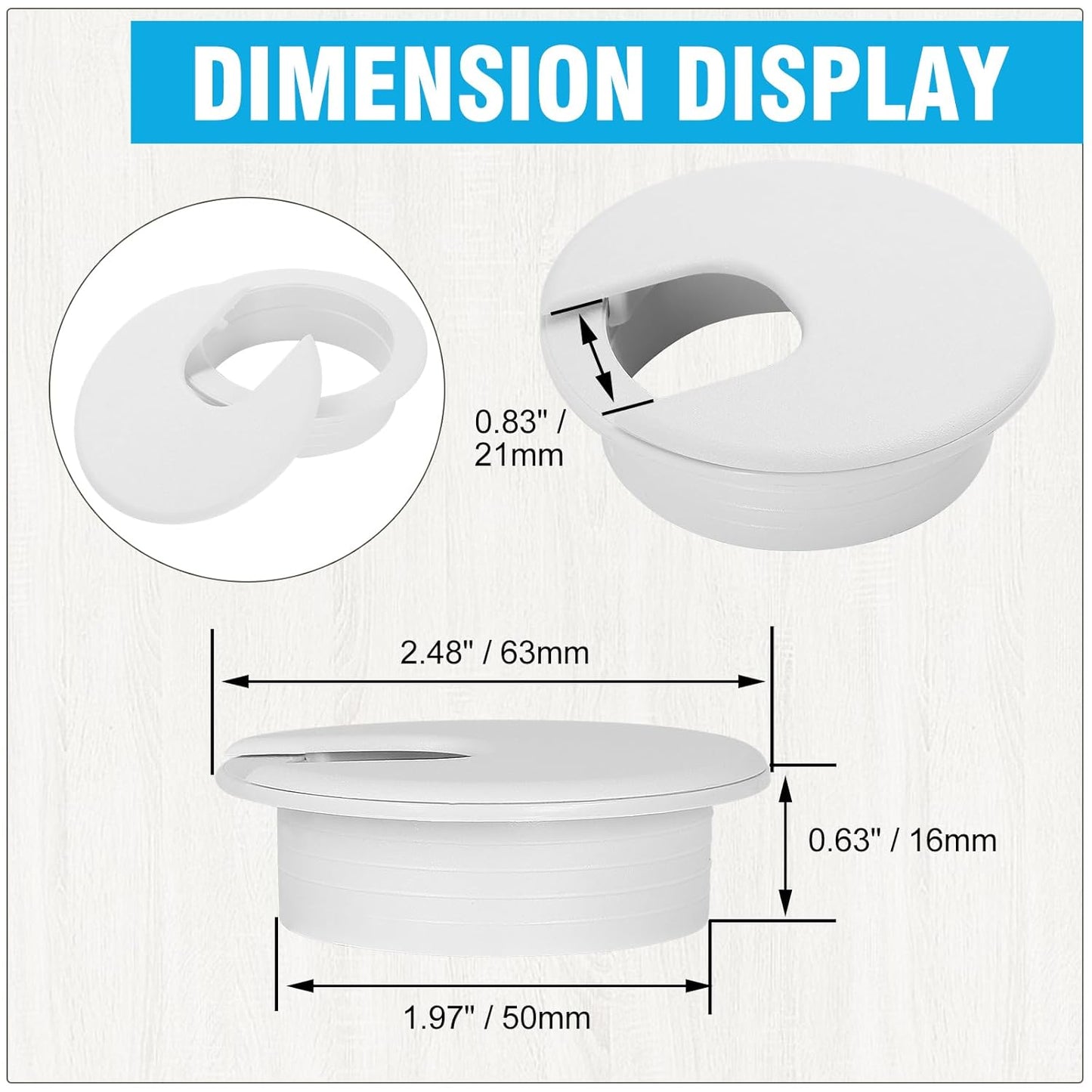 2" White Desk Grommet, JTemgle Plastic Cable Hole Cover Computer Table Cord Wire Organizer Caps Desktop Cord Management for Home Office TV Stands Tabletops, 5 Pieces