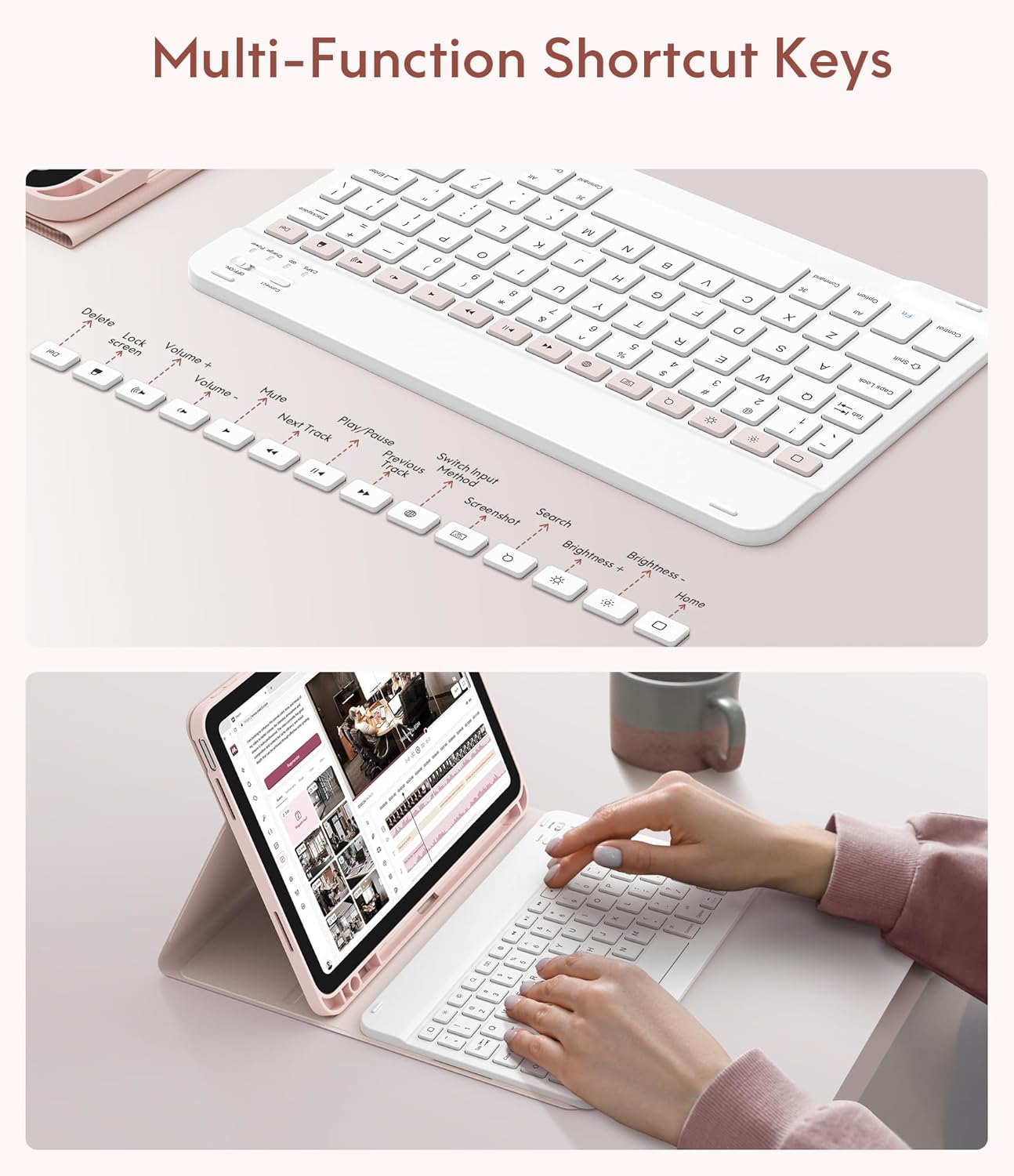 CHESONA Keyboard Case for iPad (A16) 11th/10th Generation (2025/2022), Detachable Wireless Keyboard, Stand Folio Keyboard Cover with Pencil Holder, Thin & Light (Pink)