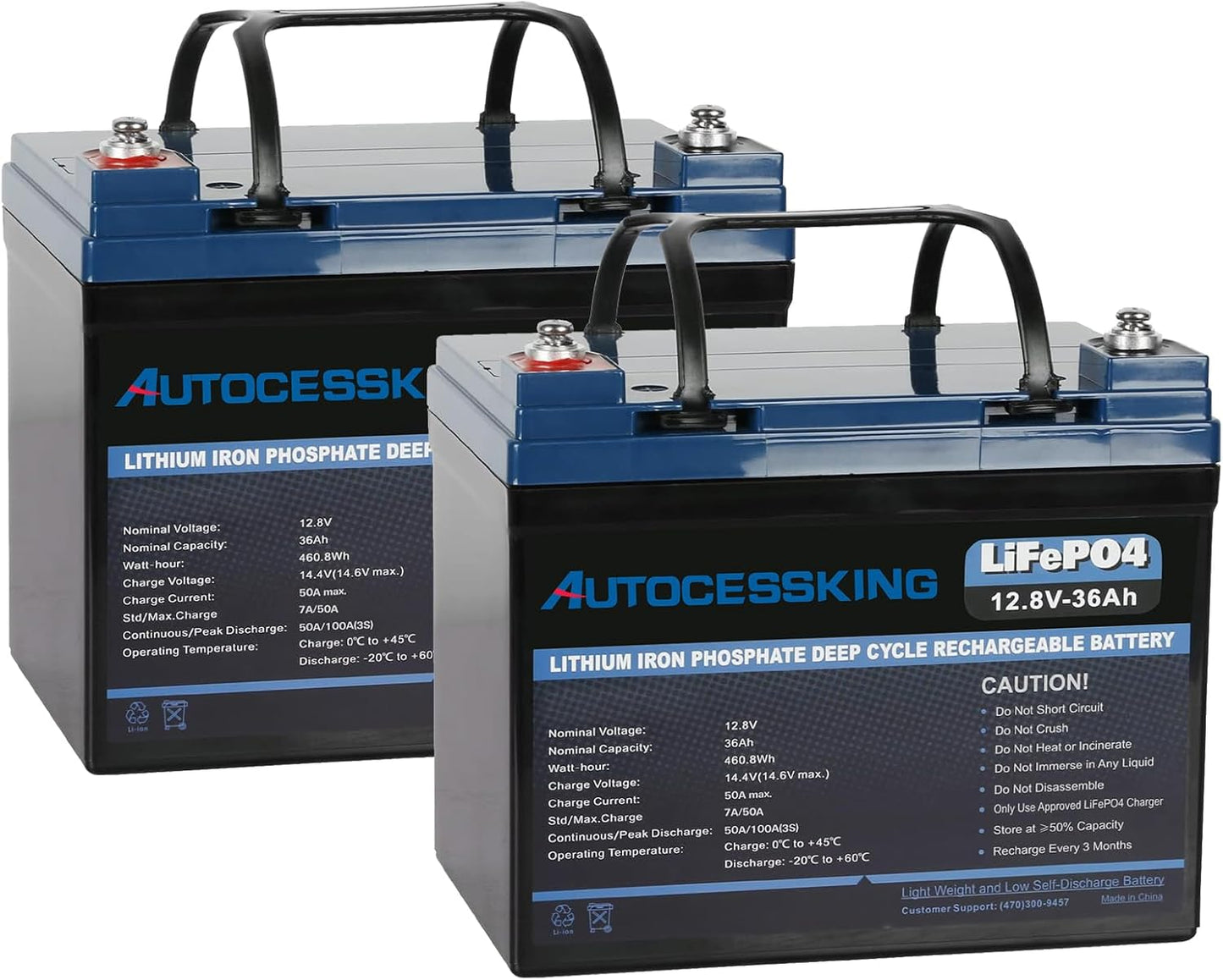 12V 36Ah LiFePO4 Battery, Built in BMS Rechargeable Lithium Battery with Low-Temp Protection, 4000+ Deep Cycles Perfect for Camping, Solar, Boat, Kids Scooters, Power Wheels (2 Packs)