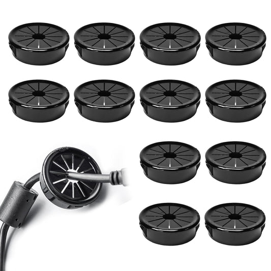 12 Pcs Cable Grommet, Snap Bushing 1-1/2" (38 mm) Mounting Diameter, Flexible Petal-Shaped Buckle Round Nylon Desk Grommet for Wires Through Countertop Cord Organizer and Protection, Black