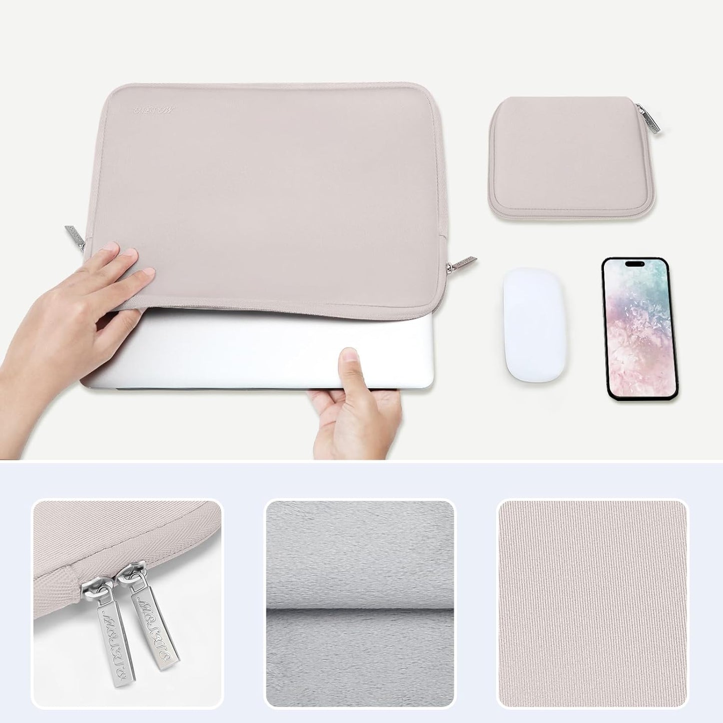 MOSISO Laptop Case 13.3 inch, 13-13.3 inch Laptop Sleeve Bag Compatible with MacBook Air/Pro 13 / Pro 14, HP Dell ASUS Lenovo Notebook, Neoprene Computer Sleeve Bag with Small Case, Rock Gray