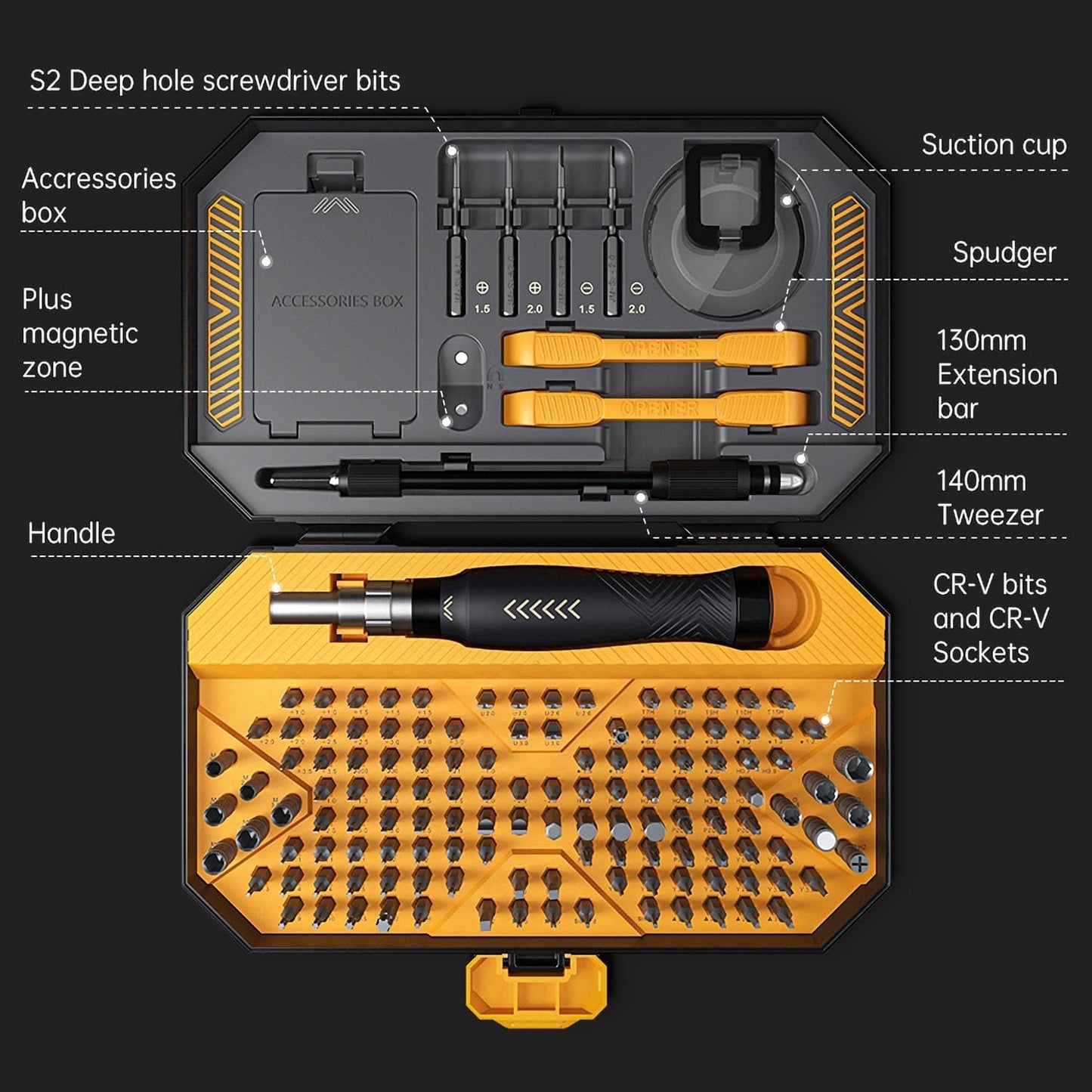 145-in-1 Precision Screwdriver Set Professional Mobile Phone and Computer Repair Kit with Torx, Star, Pentalobe, Hex Small Magnetic Screwdriver Bits, Suitable for MacBook, iPhone, Watch, Camera