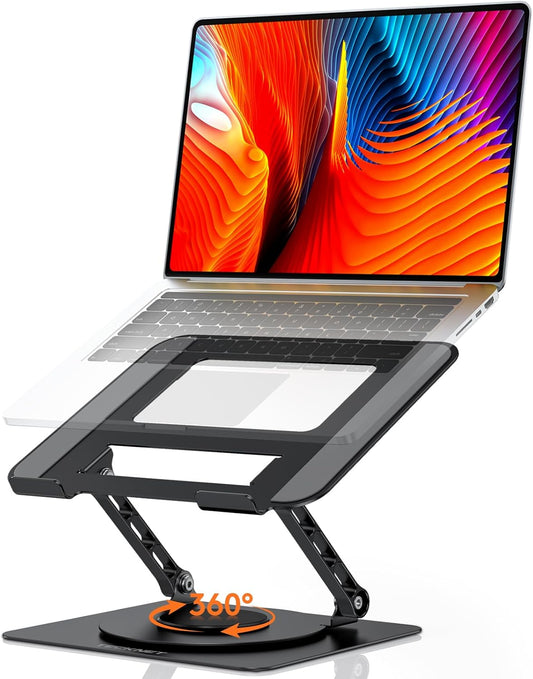 TECKNET Laptop Stand for Desk, 360 Rotating Base, Ergonomic Foldable Computer Stand for Laptop Riser Height Adjustable, Compatible with MacBook Pro, All Laptops 10-17" - Black