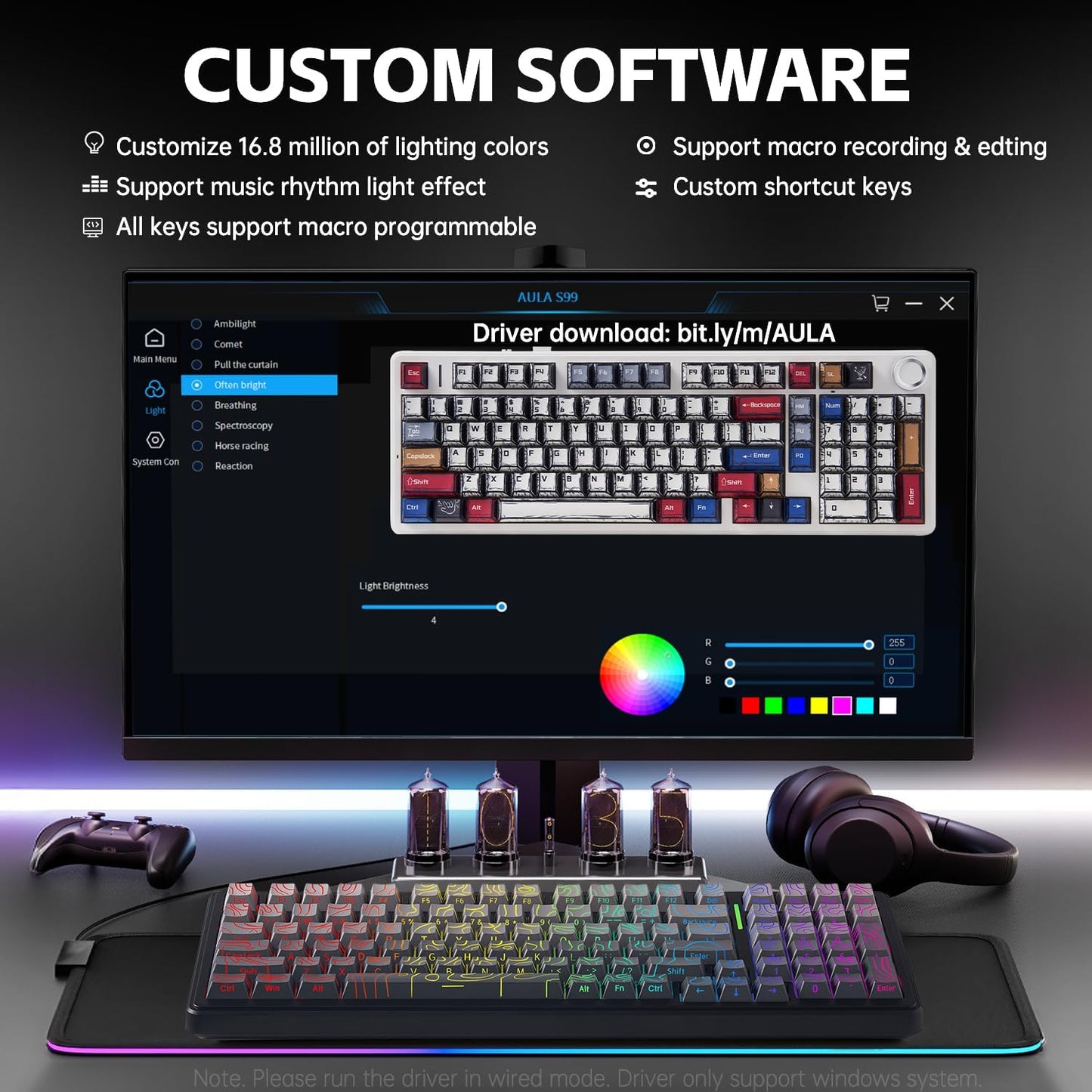 Aula F99 Keyboard Wireless Mechanical Keyboards Computer Bluetooth Gaming Keyboard Creamy Full Size Hot Swappable Custom RGB Backlit with 8000mAh Battery, Tri-Mode BT5.0/2.4GHz/USB-C (Gradient Grey)