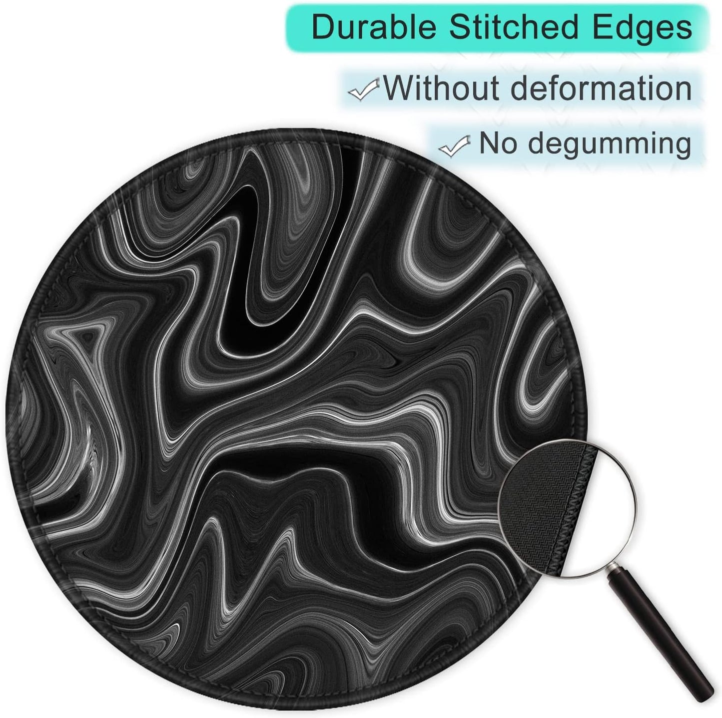 ITNRSIIET Round Mouse Pad with Stitched Edge Premium-Textured Waterproof Non-Slip Rubber Base Desktop Protection Mat Diameter 8.7 inches, Abstract Black and White