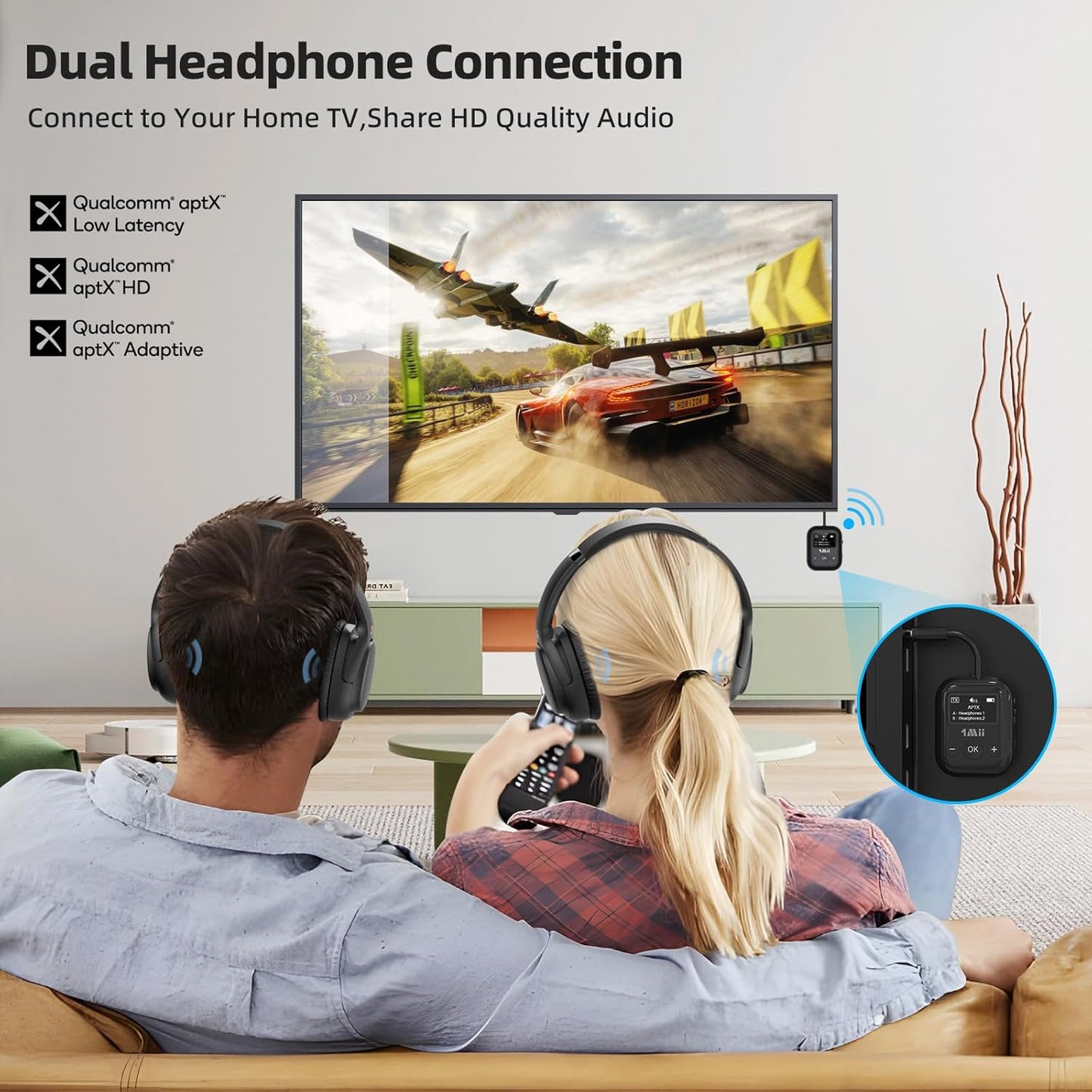 Airplane Bluetooth 5.3 Transmitter for All Headphones - Bluetooth Adapter for TV - Dual Connection - aptX Low Latency - Flying Travel,Long Flight Essentials - Wireless Audio Aux for MP3,Game,PC-Black