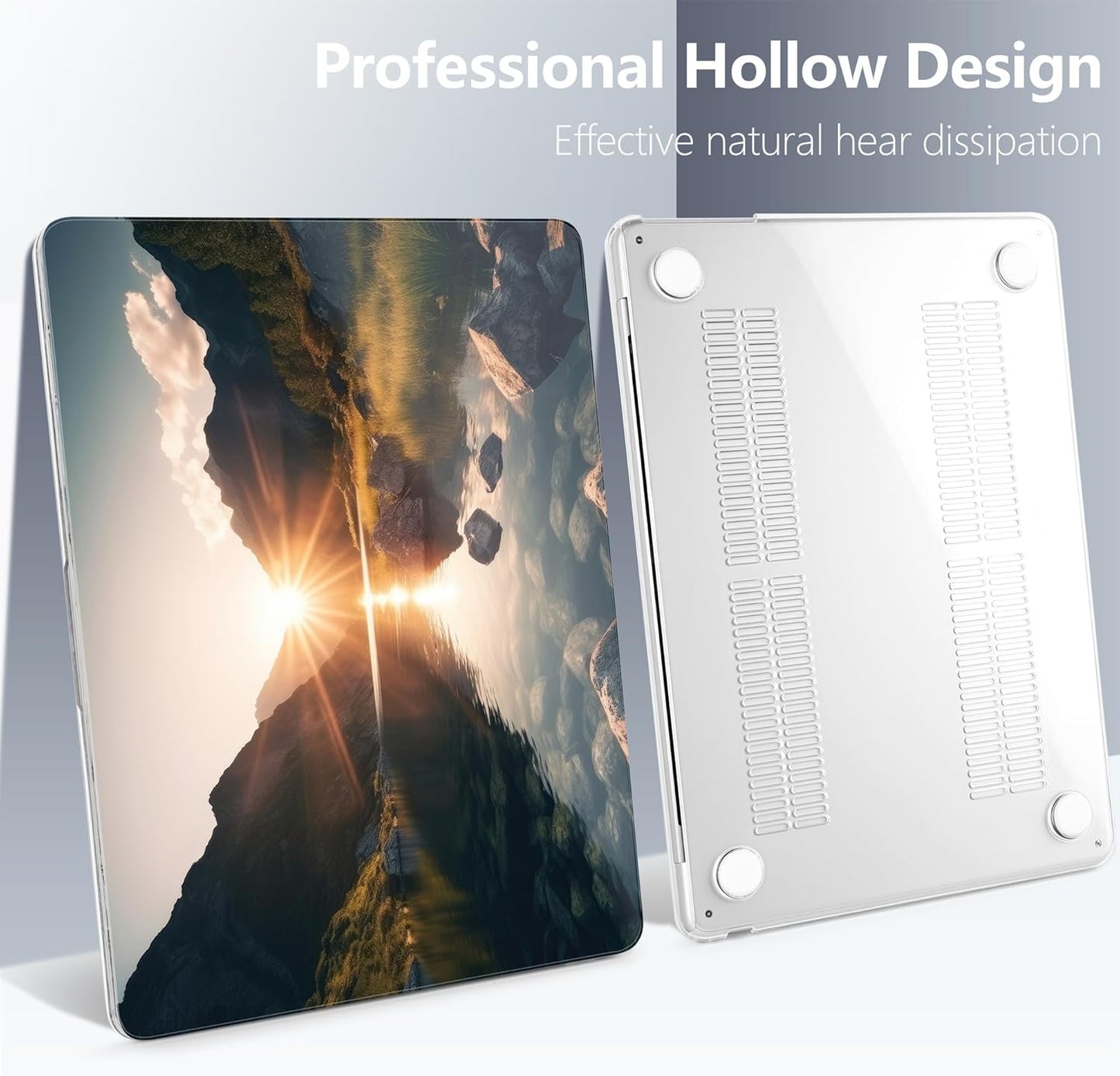 Batianda Premium Case for New MacBook Air 15 inch 2025 2024 2023 with M4 M3 M2 Chip, Designed Protective Plastic Hardshell & Keyboard Cover & Screen Protector, Mountain Sunrise