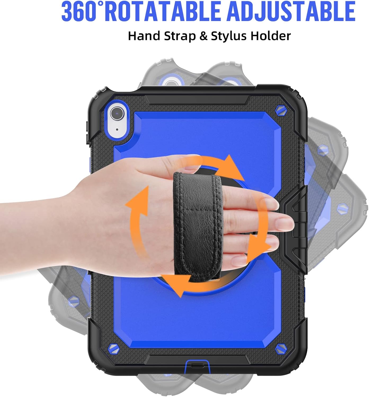 BLOSOMEET Case for iPad A16 11th/10th Generation 11''/10.9'' 2025/2022 with Tempered Glass Screen Protector & Pencil Holder, Rugged Military Grade Cover w/Stand Hand Shoulder Strap, Blue