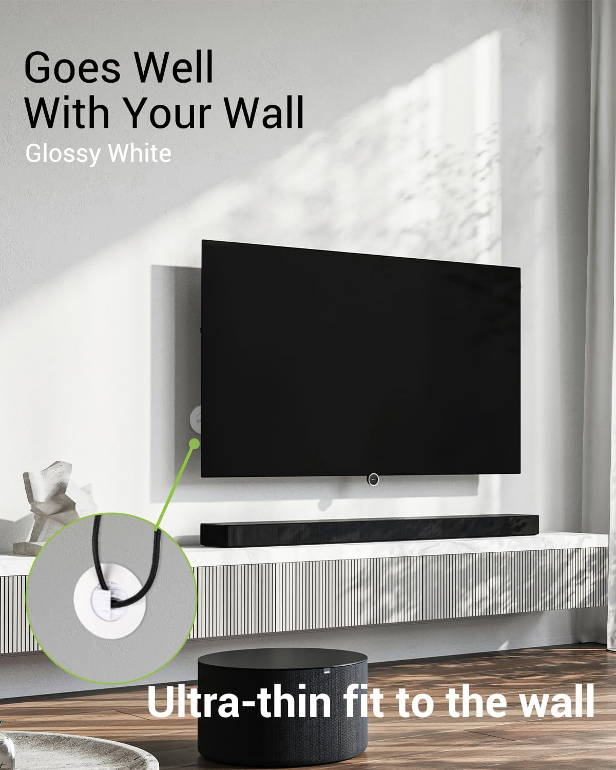 in Wall Cable Management Kit for Wall Mounted TV, Slim Round Wall Cable Pass Through with Hole Saw Drill Attachment for Easy Installation, White 2-Pack