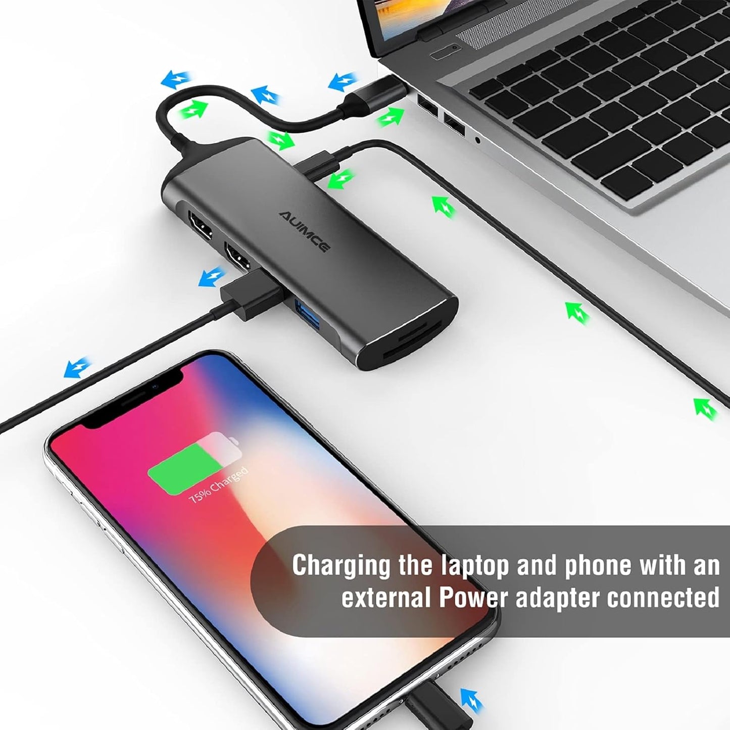 USB C Docking Station Dual Monitor, 7-in-1 Laptop Dock with 2 HDMI,100W PD, USB 3.0, SD/TF Card Reader Ports, Laptop Docking Station for Dell, HP, Lenovo, Surface and More