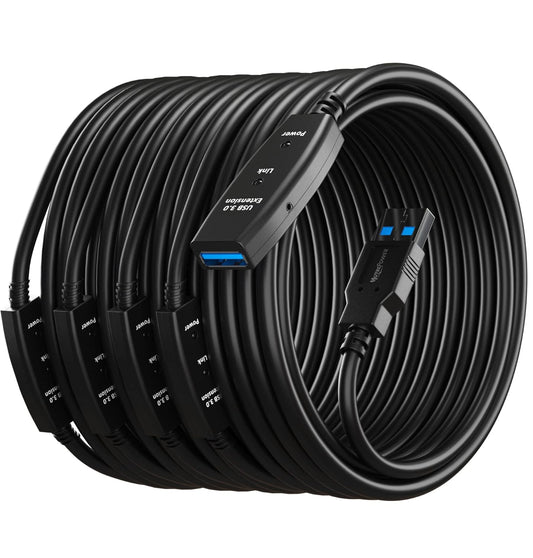 100 Feet Active USB Extension Cable 3.0 Male to Female with 3 Extension chipsets Signal Booster - Repeater Cord 30 Meters / 100 Feet (AC Power Supply Included)