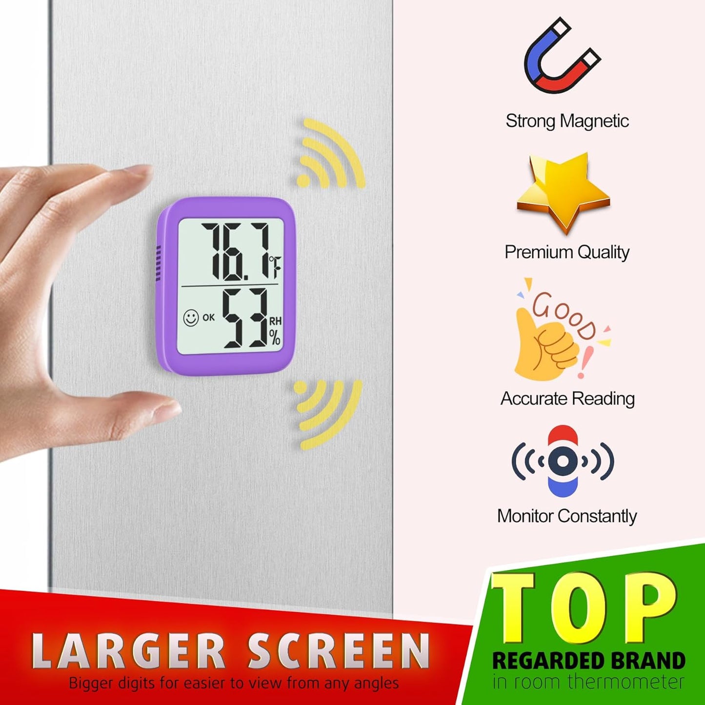 Antonki 2 Pack Room Thermometer for Home, Indoor Hygrometer Humidity Meter Gauge, Digital Temperature and Humidity Sensor Monitor for House, Terrarium, Incubator, Greenhouse - Battery Included