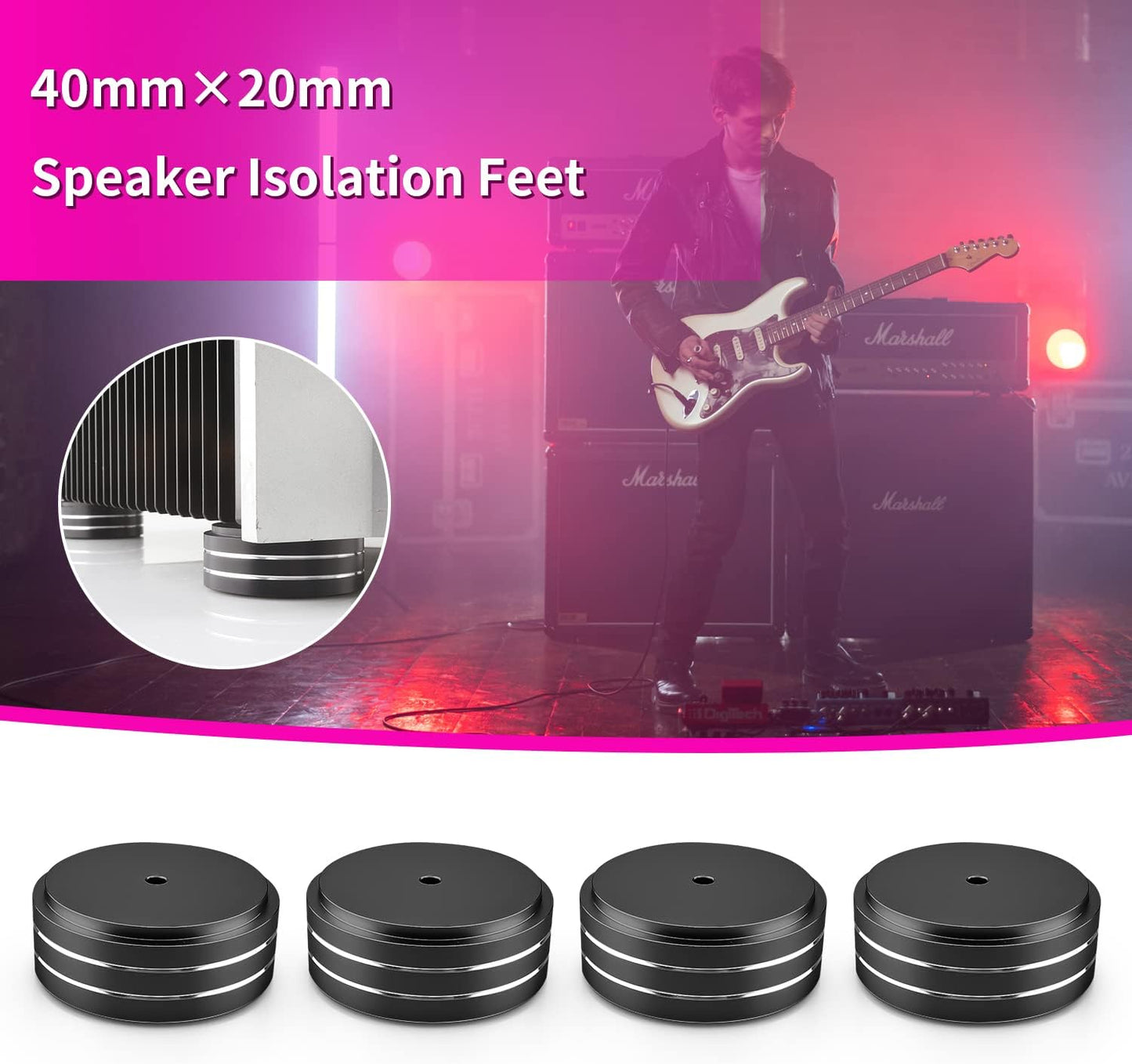 Audiocrast 4X HiFi Speaker Spikes Isolation Stand Feet Pad Aluminum 40x20mm Audio Isolators Amplifier Shock Absorber Non-Slip Hi-End Floor Protector for Subwoofer DAC CD Turntable Amp
