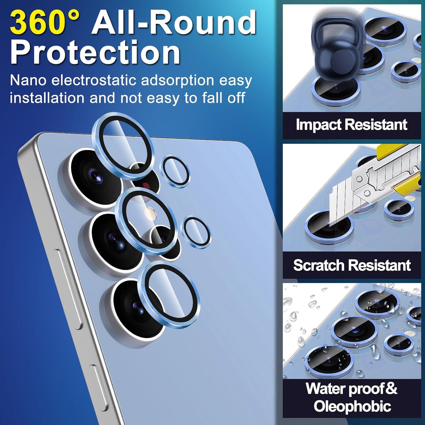 for Samsung Galaxy S25 Ultra Camera Lens Protector, Individual Metal Ring Tempered Glass Lens Cover, [Strong Adsorption] Scratch Resistant Ultra-Thin HD Clear Lens Cover, 1 Set-Blue