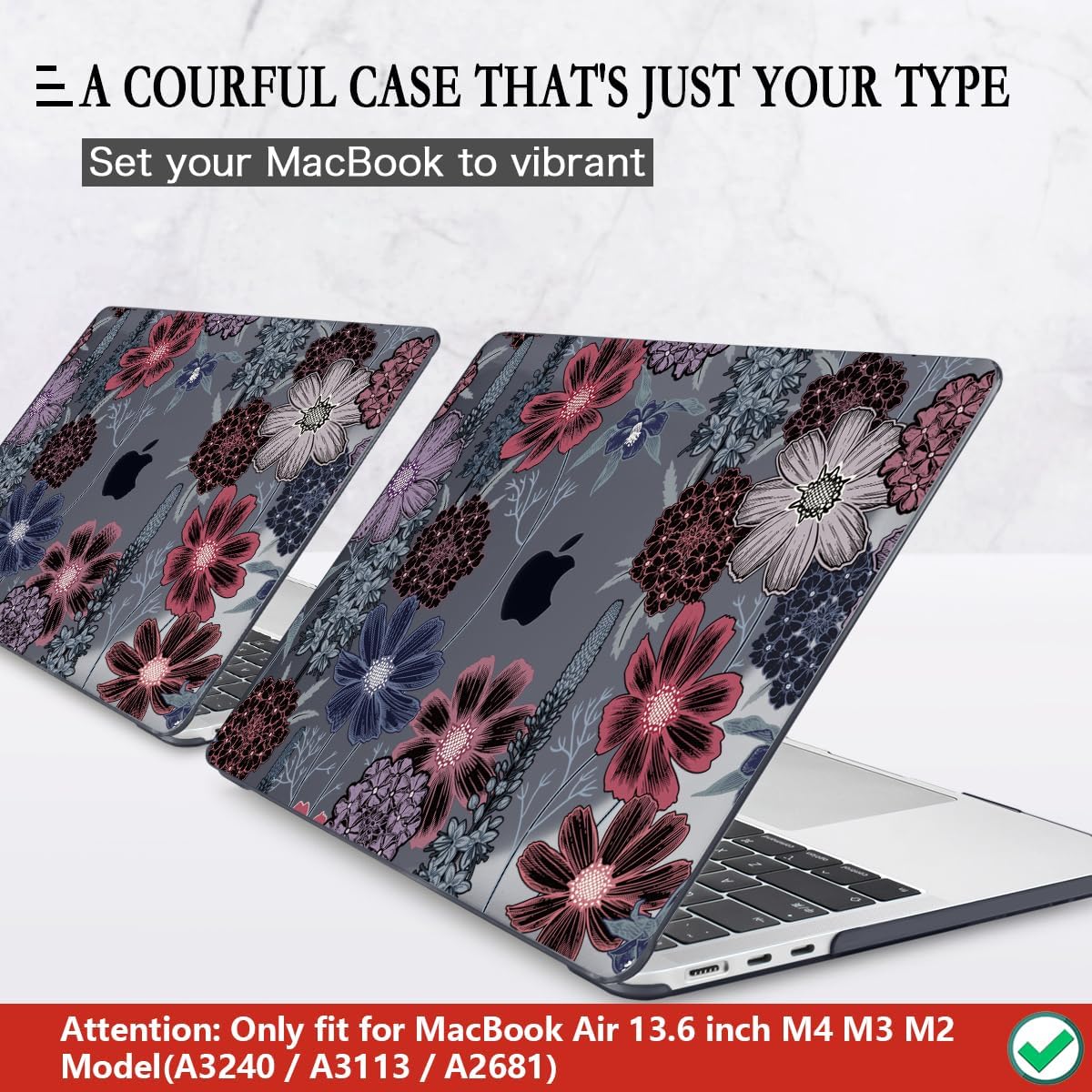 CISSOOK Compatible with MacBook Air 13.6 inch Case 2022 2023 2024 2025 Model A2681 A3113 A3240, Plastic Hard Case with Keyboard Cover Screen Protector Type C Adapter, Texture Flowers