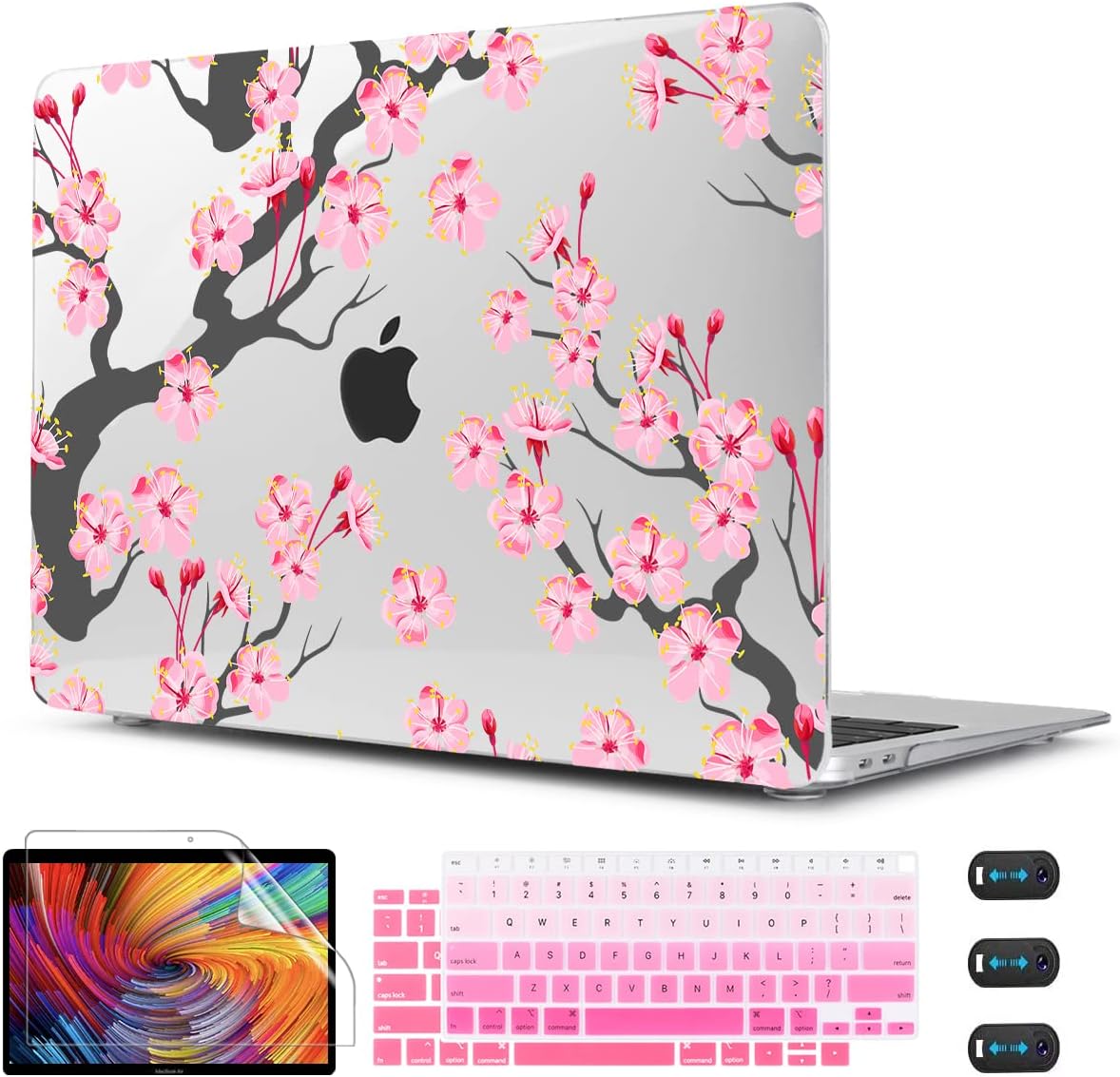 CISSOOK Hard Shell Case for MacBook Air 13 Inch A2337 M1 A1932 A2179 2021 2020 2019 2018 Released, Cherry Floral Beauty Cover with Keyboard Cover + Screen Protector for 2021 Air 13-Cherry Blossoms