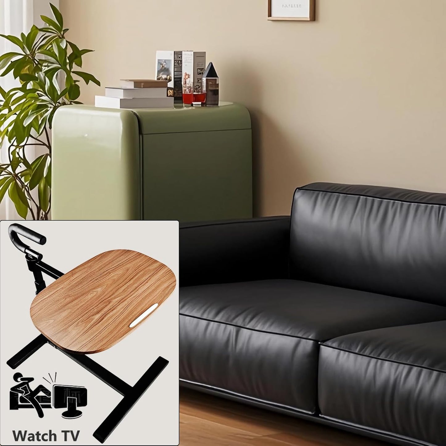 Auxiliary Tray 360 ° Rotating Height Adjustable Rotating TV, Computer Desk, car Five Function Auxiliary Safety Handle (Black Roller Sliding 360° Sofa Rotating Table)