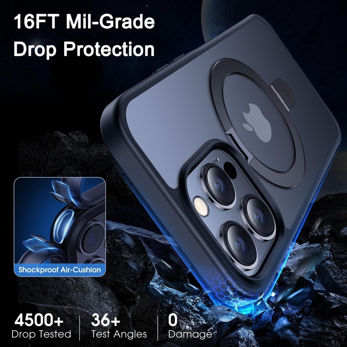 CASEKOO Designed for iPhone 14 Pro Case with Magnetic Invisible Stand [Military Drop Protection] [Compatible with MagSafe] Shockproof Slim Matte Translucent Pro Case 6.1 Inch, Black