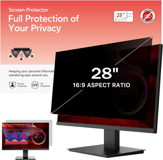 BERSEM 28 Inch Monitor Computer Privacy Screen Filter for 16:9 Ratio Removable Monitor Anti-Glare & Privacy Filters for 28 Inch, Anti Blue Light, Anti-Spy, Anti-Scratch, UV-Blocking