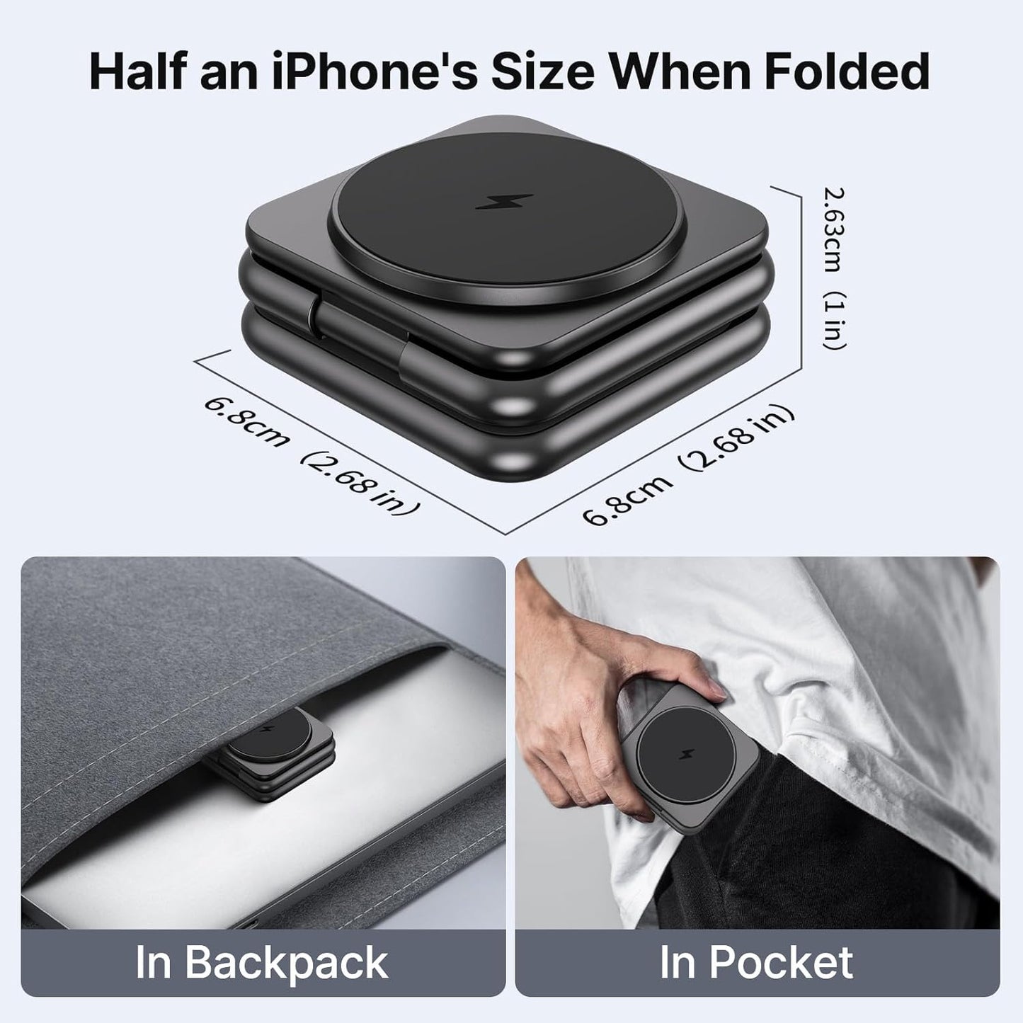 3 in 1 Charging Station for Apple Multiple Devices, Zinc Alloy Foldable Travel Wireless Charging pad for Mag-Safe Wireless Charger Stand for iPhone 16 15 14 13 12 Apple Watch Airpods